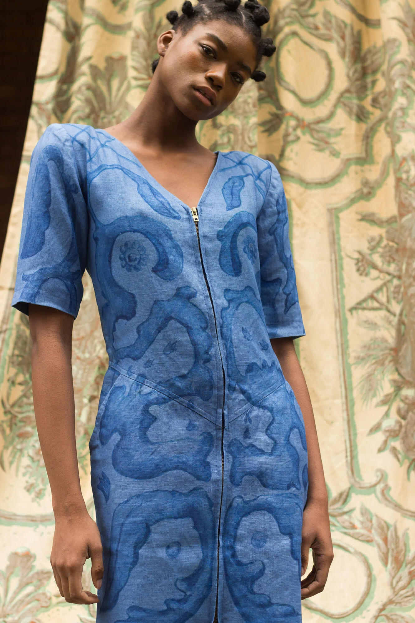 Hand-Painted Delft Motif Vintage Yves Saint Laurent Dress  Wayward  Collection