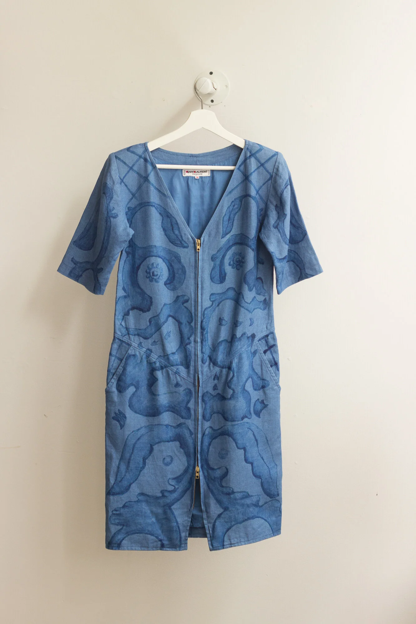 Hand-Painted Delft Motif Vintage Yves Saint Laurent Dress  Wayward  Collection