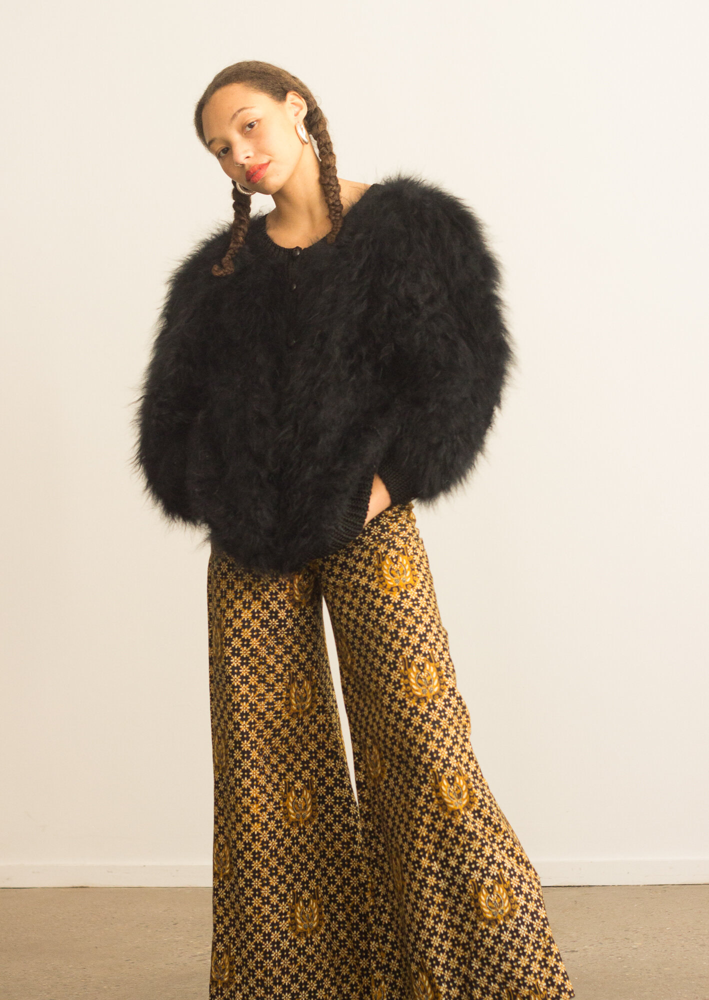 1970s Tie Waist Batik Cotton Bell Bottoms