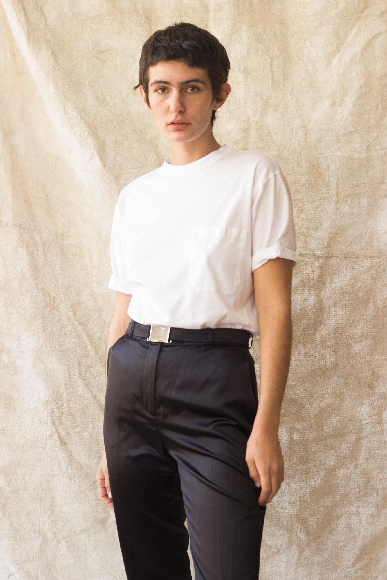 1990s Emilio Pucci Black Silk Satin Cigarette Pant