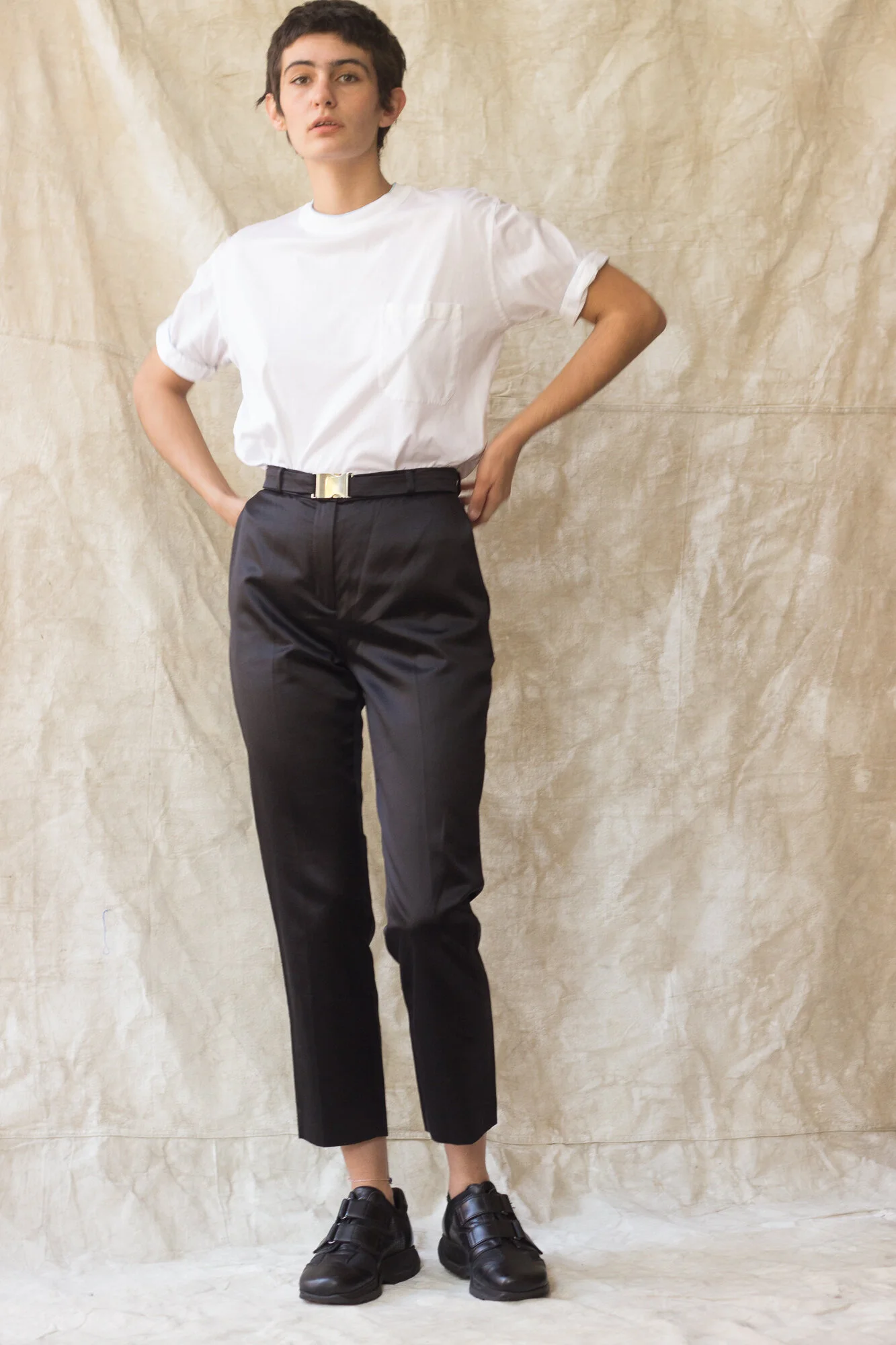 satin cigarette trousers 1990s Emilio Pucci Black Silk Satin Cigarette Pant — Wayward Collection