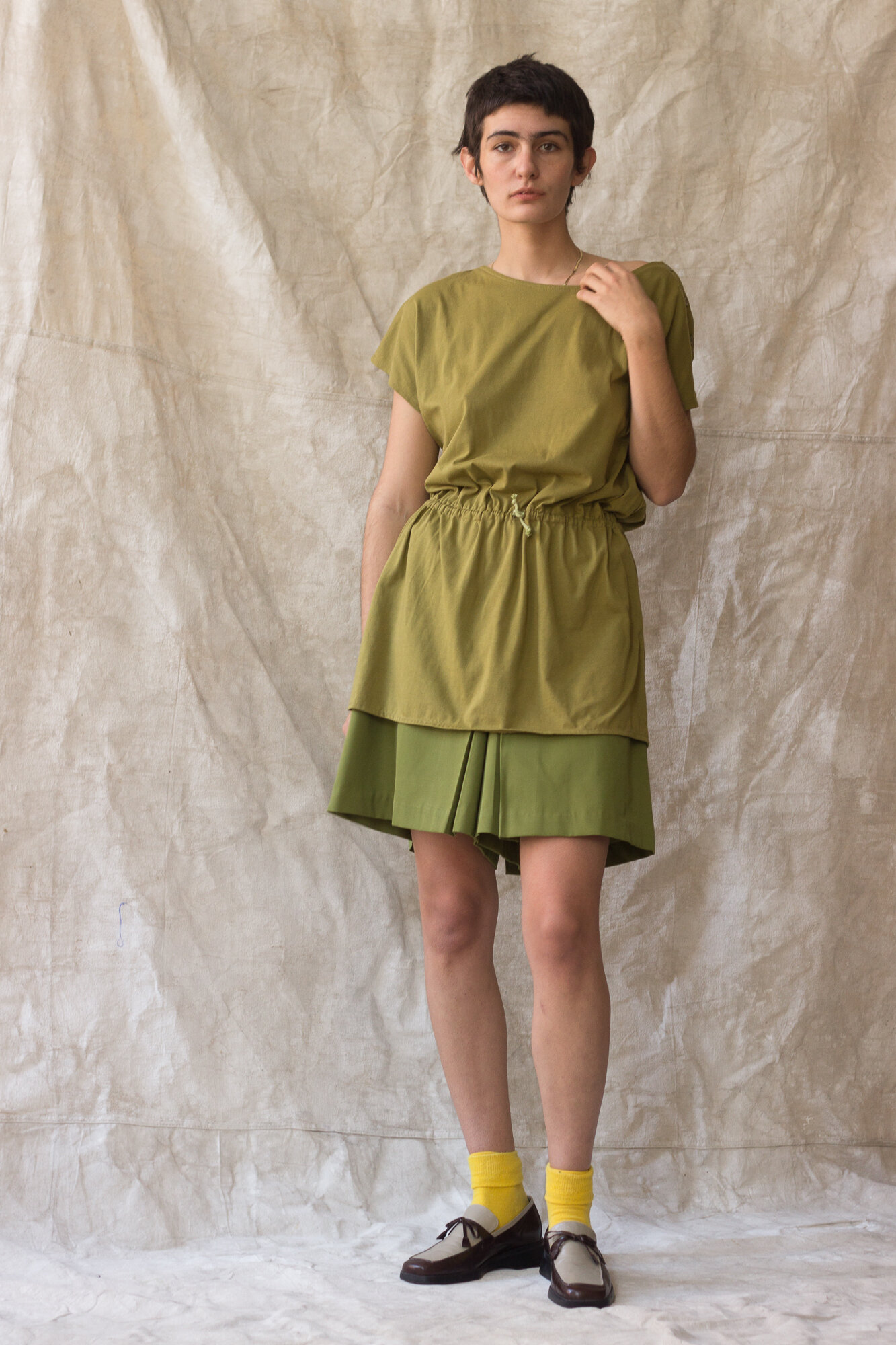 1980s Castelvetrano Olive Cotton Drawstring Tunic