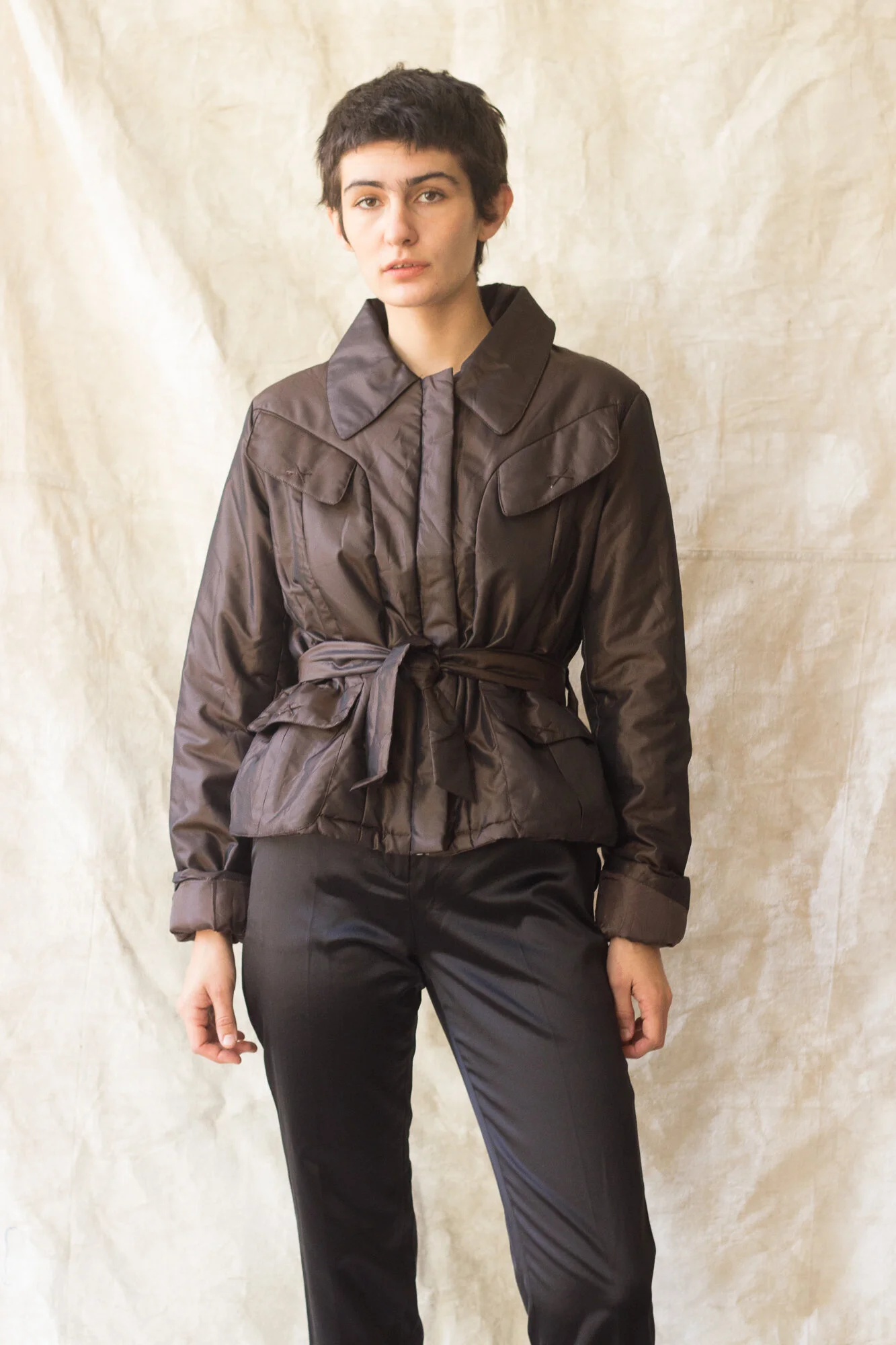 1970s Espresso Taffeta Belted Puffer — Wayward Collection
