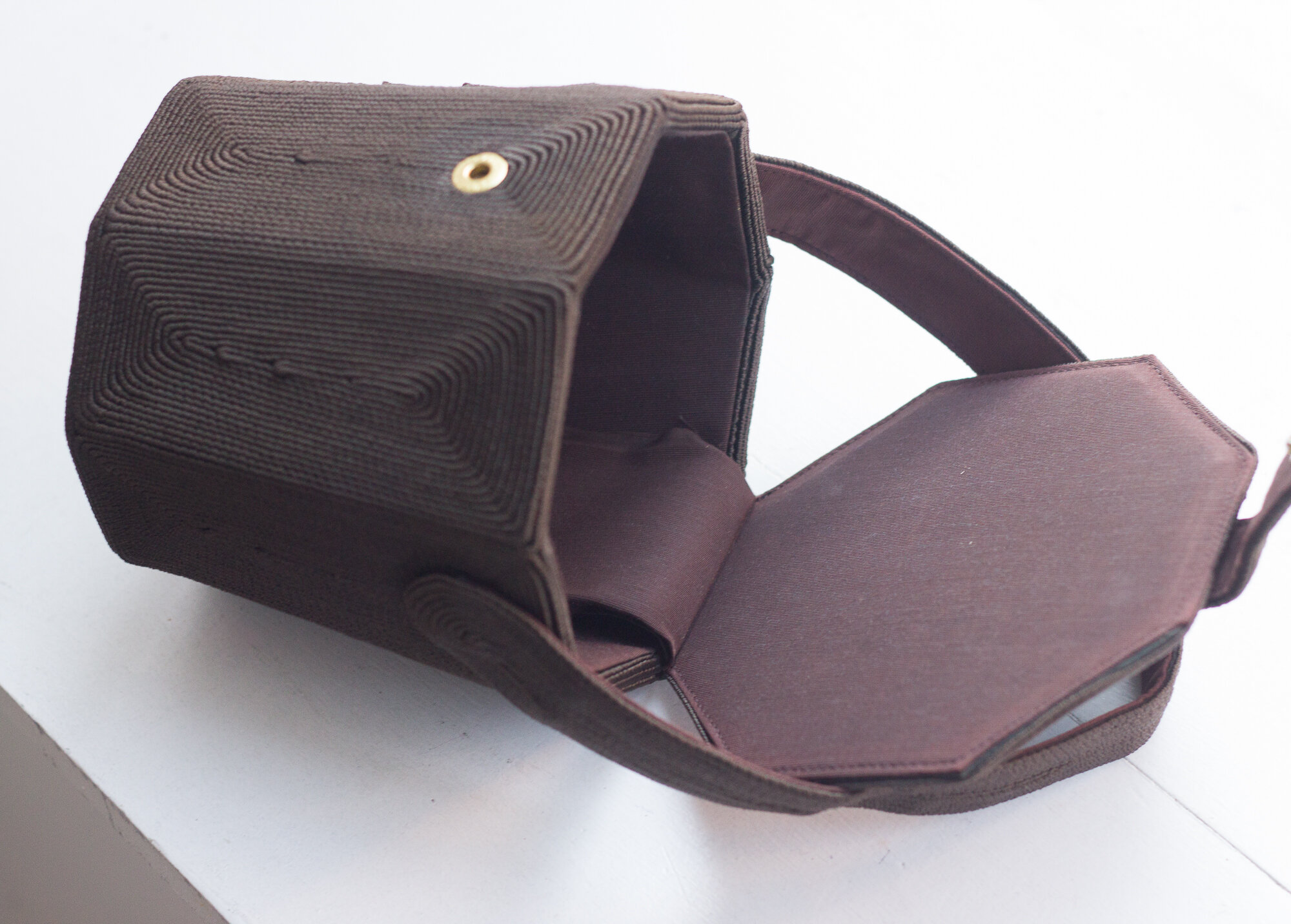 1940s Espresso Corded Octagonal Bucket Bag