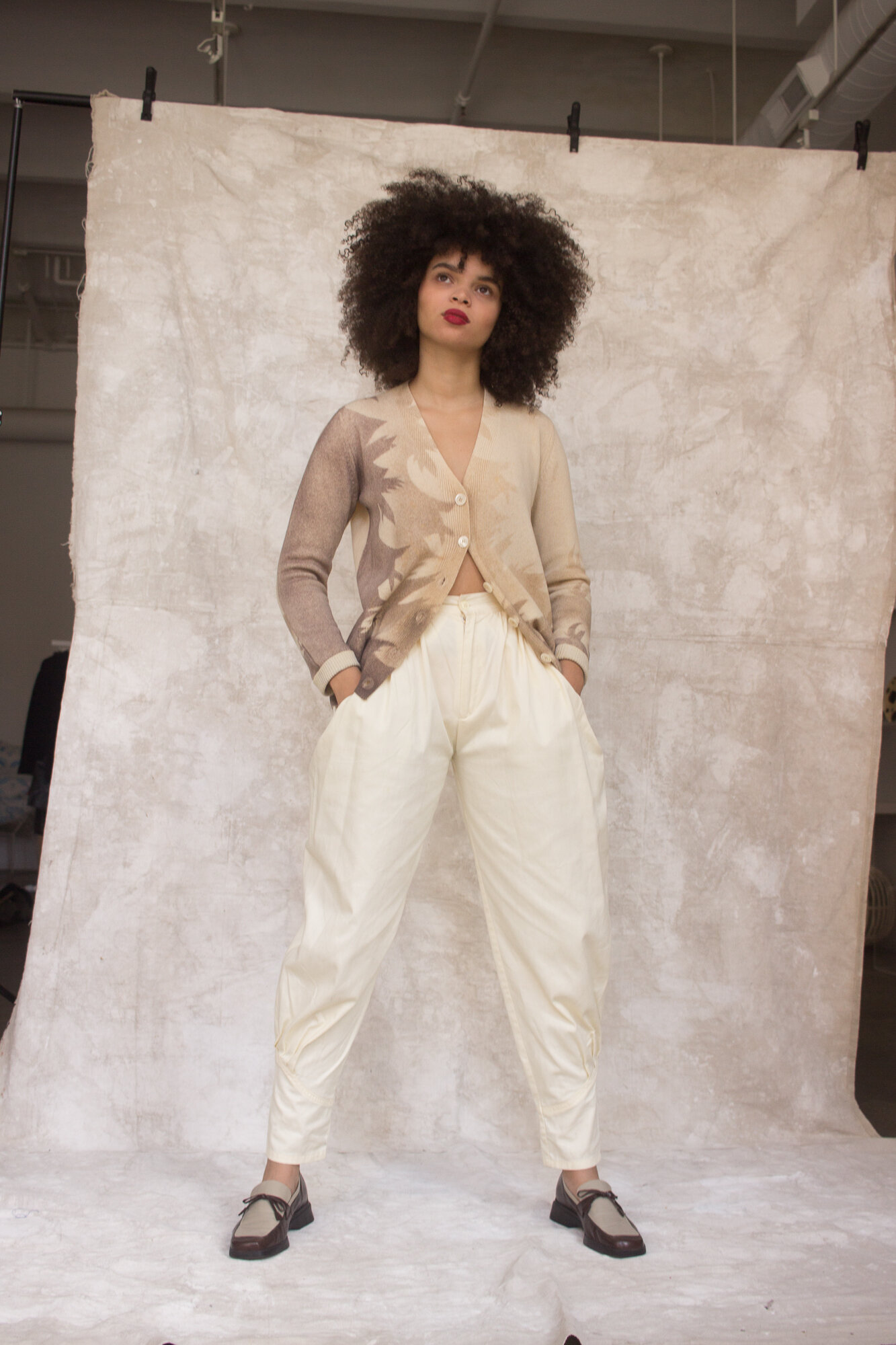 1980s Cream Cotton High Rise Balloon Trousers