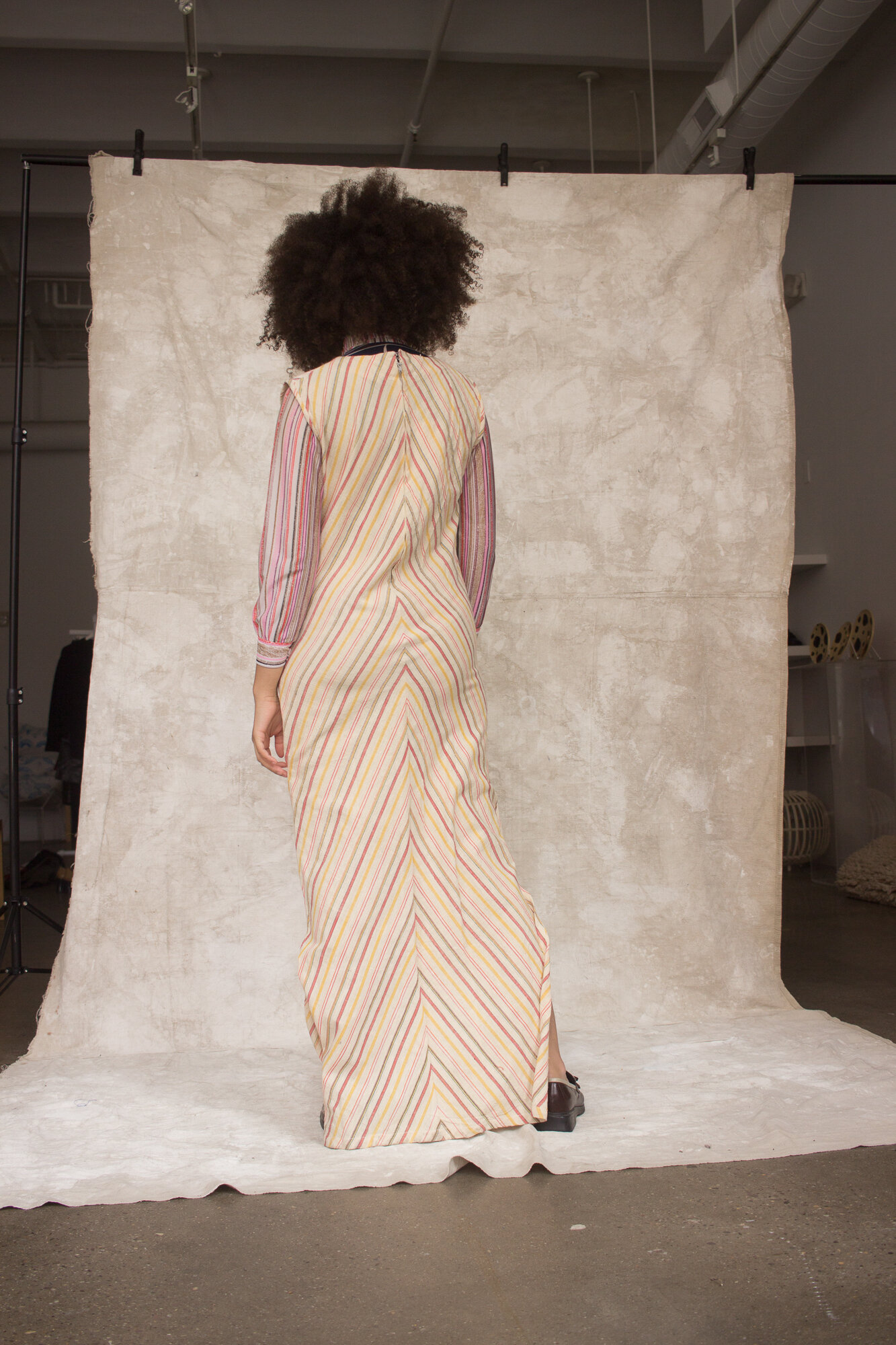 1970s Chevron Indian Cotton Maxi Dress