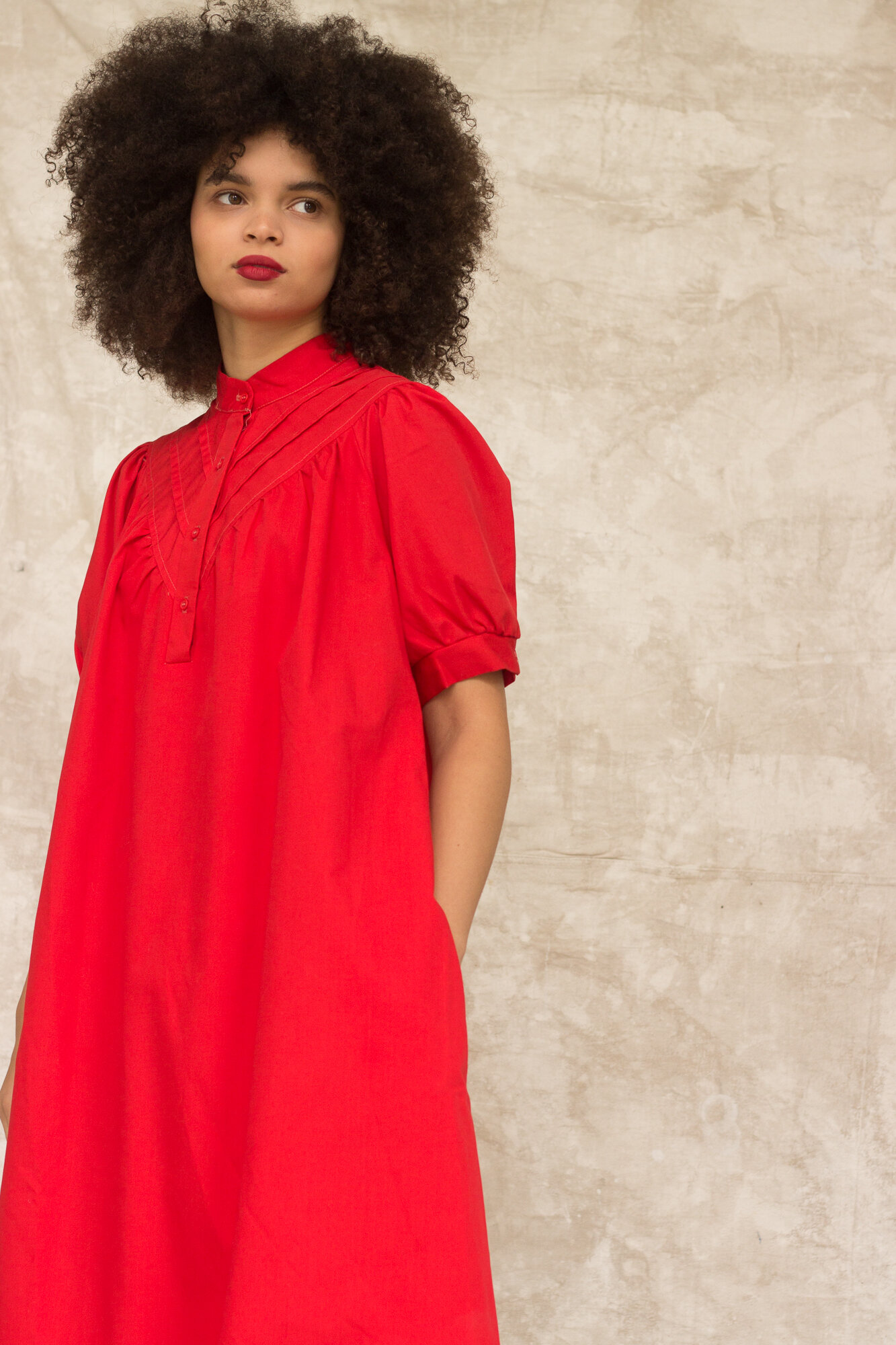 1980s Candy Apple Red Trapeze Dress