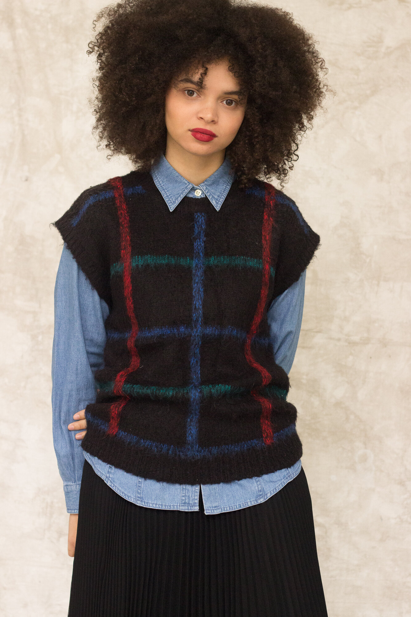 1980s Mohair Plaid Sweater Vest