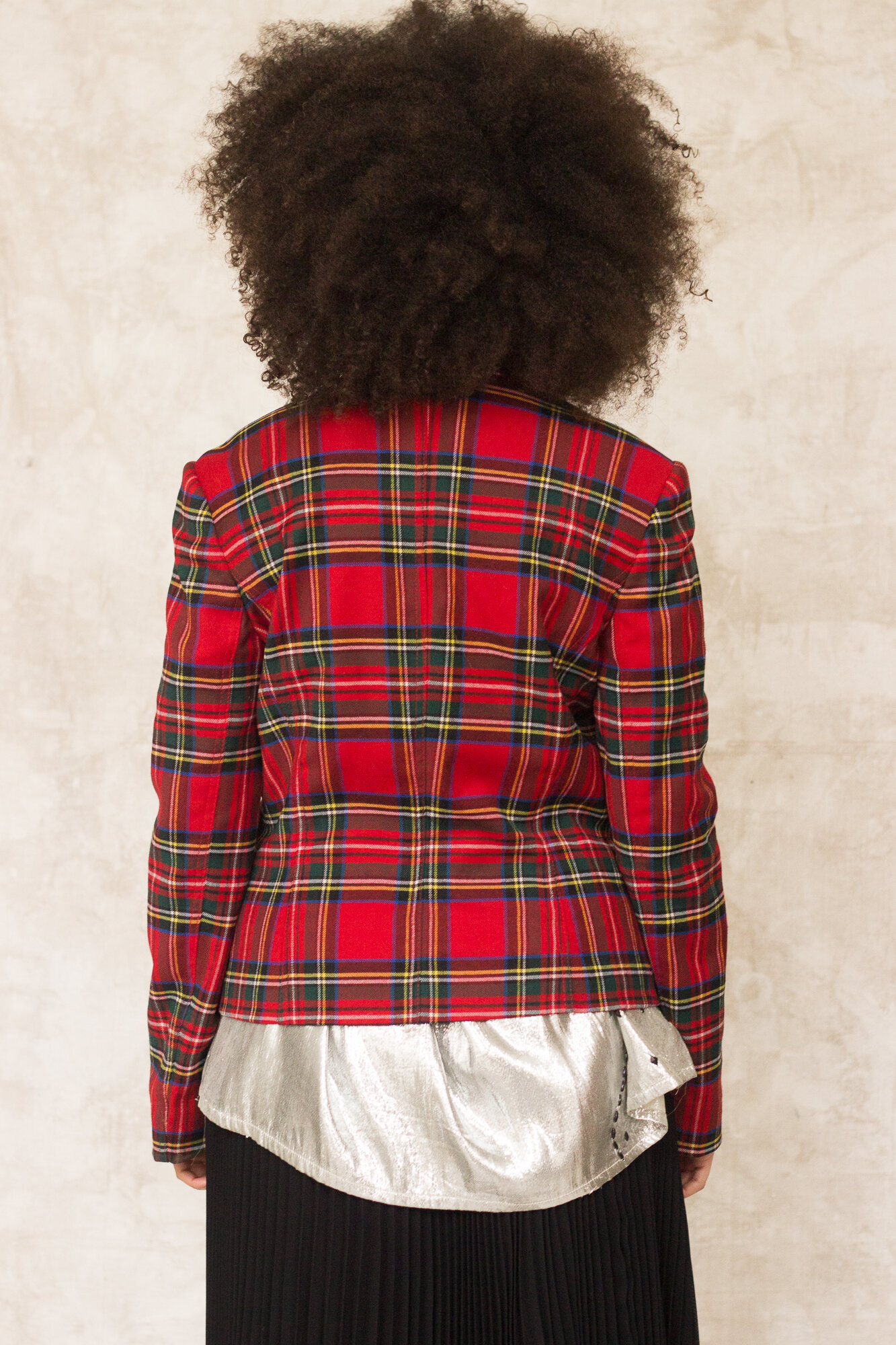1990s Moschino Plaid Wool Zip Jacket