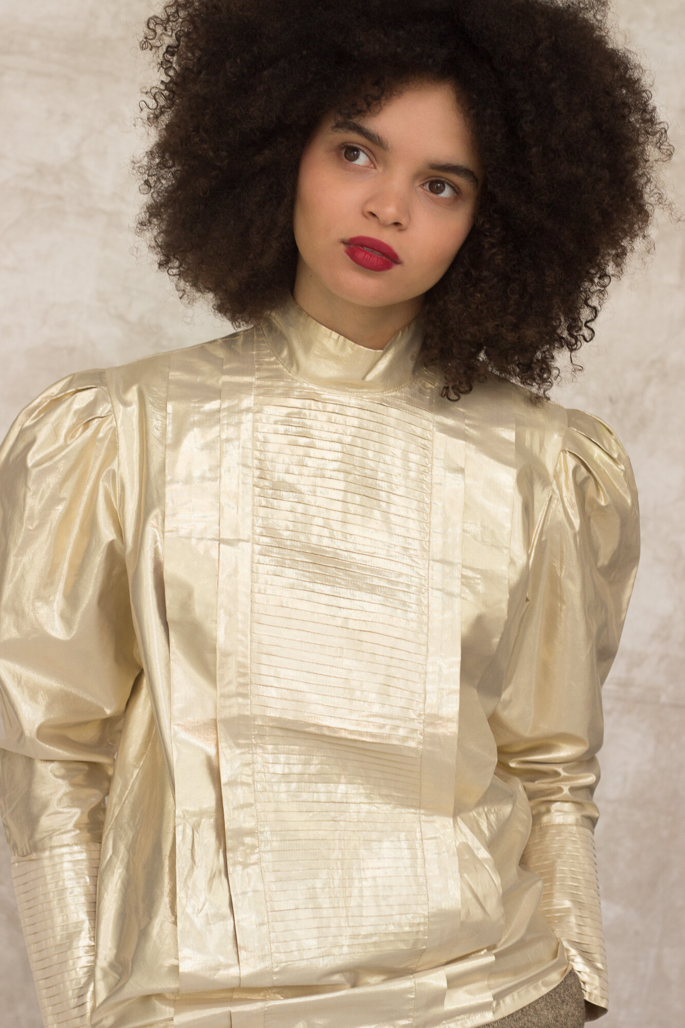 1980s Gold Lamé Puff Sleeve Blouse
