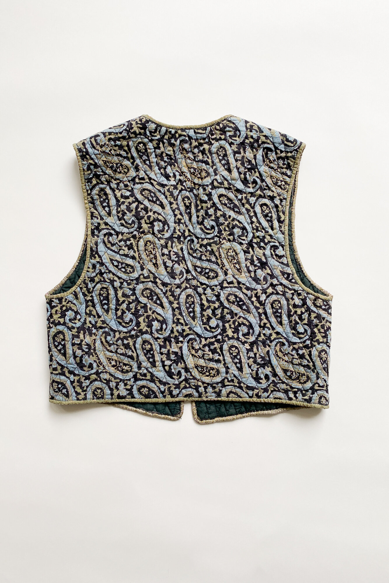 1970s Indian Cotton Quilted Denim Blue Vest