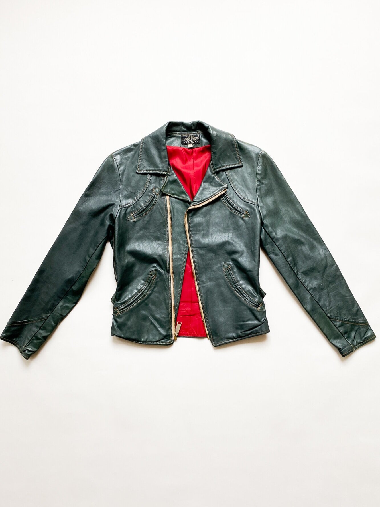 1970s KOK NYC Dark Green Leather Moto Jacket