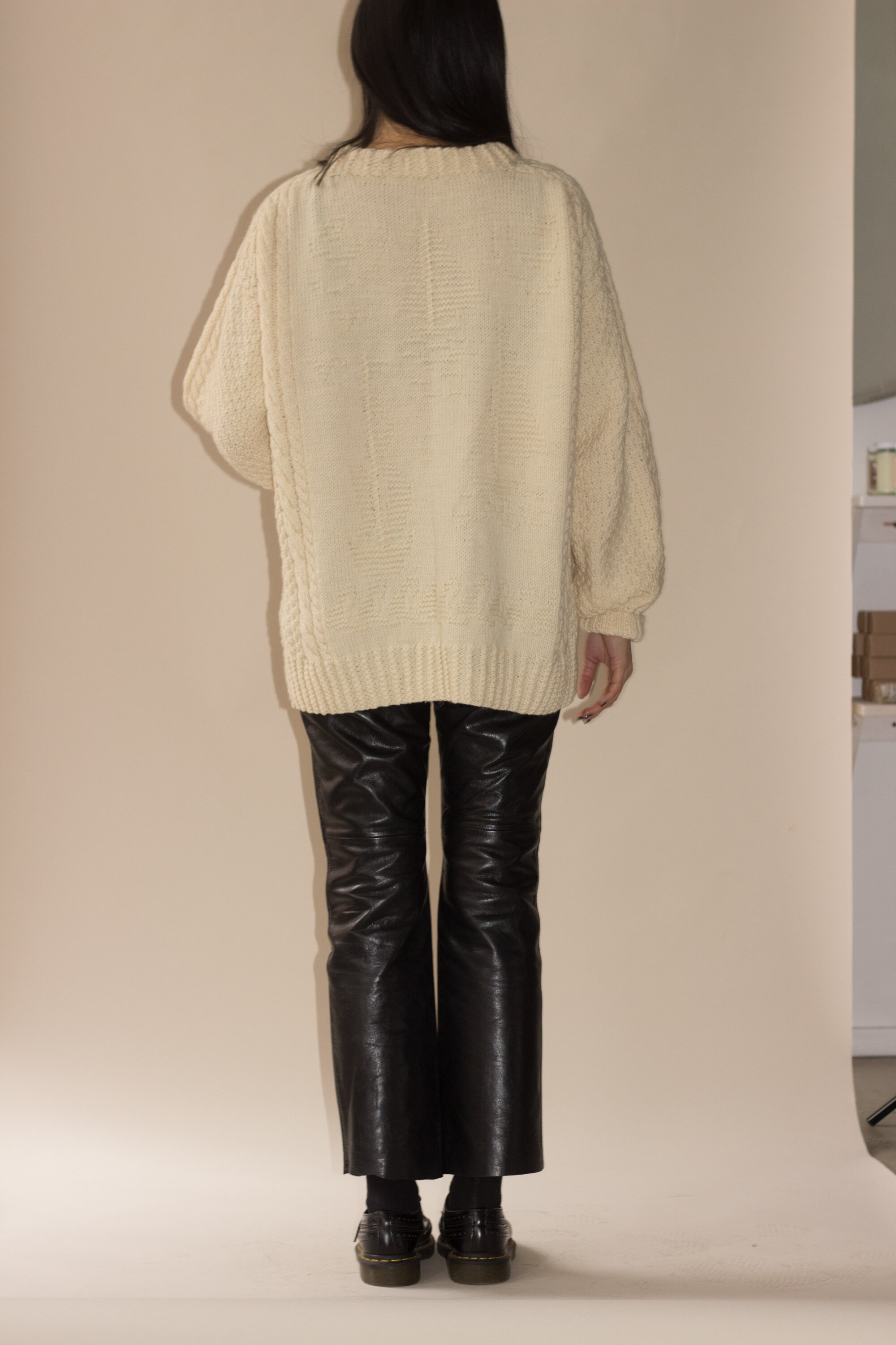 1980s Oversize Handknit Wool Fisherman Sweater