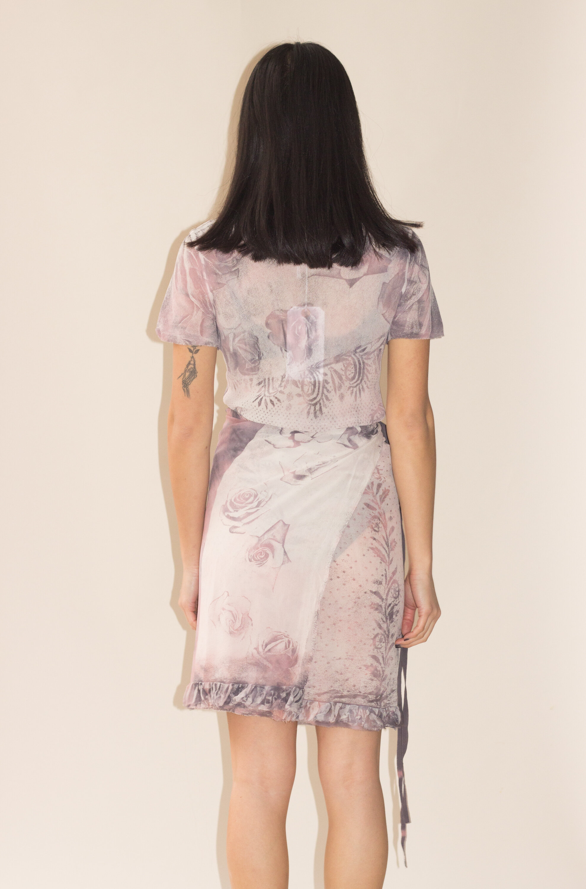 1990s Silk Georgette Wrap Skirt and Top