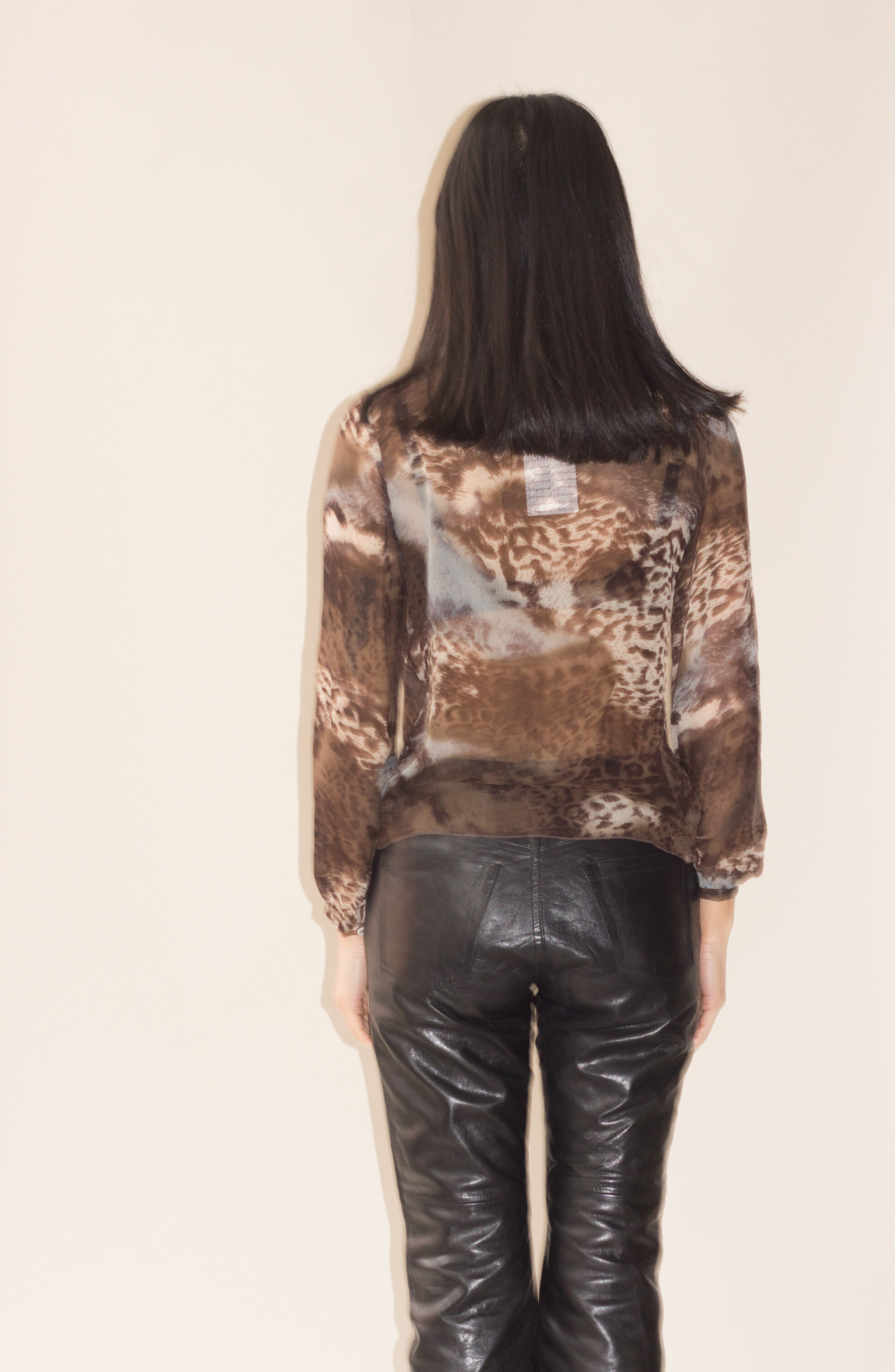 1990s French Silk Chiffon Animal Print Blouse