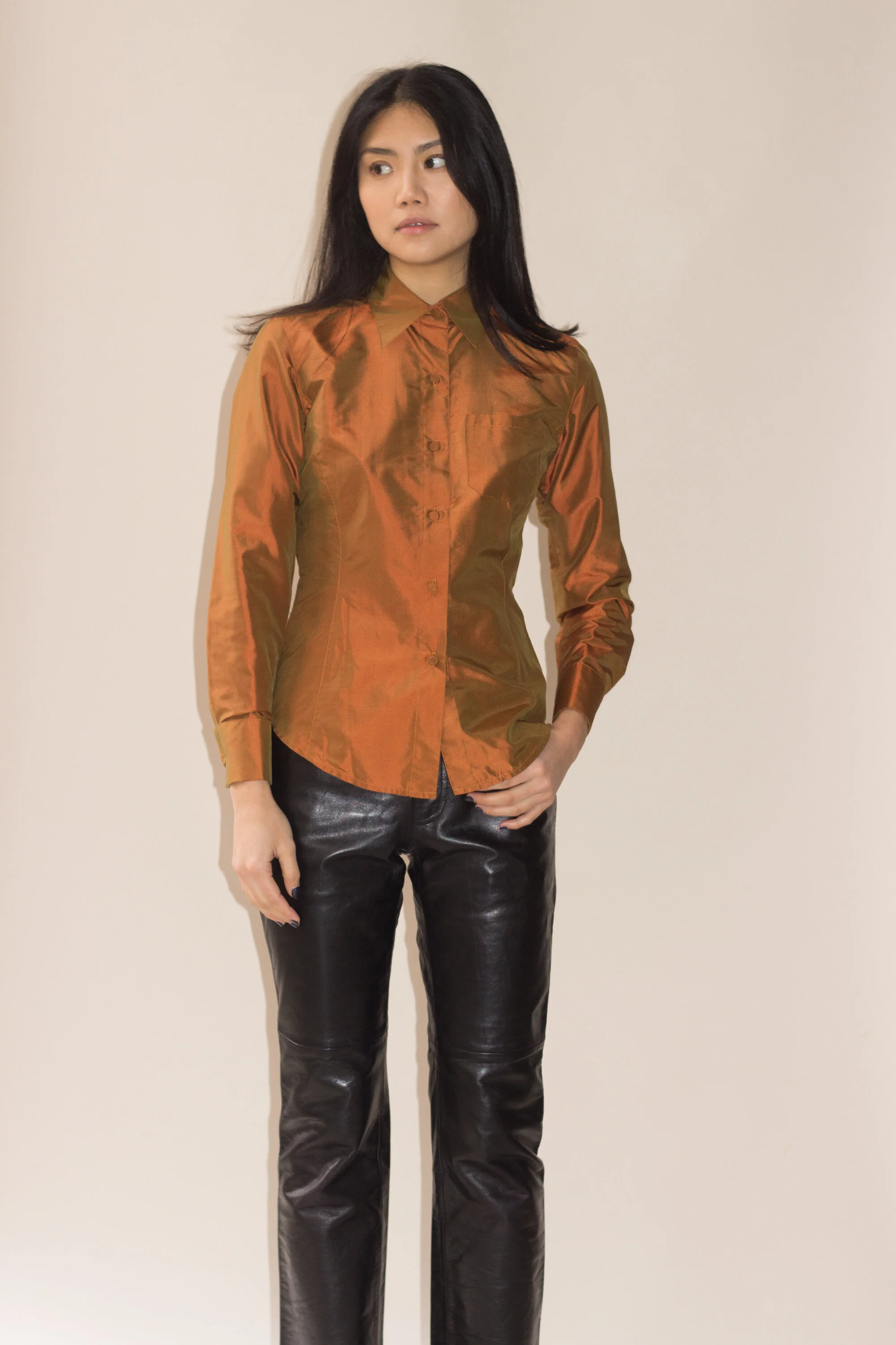 1990s Silk Taffeta Cinnamon Blouse