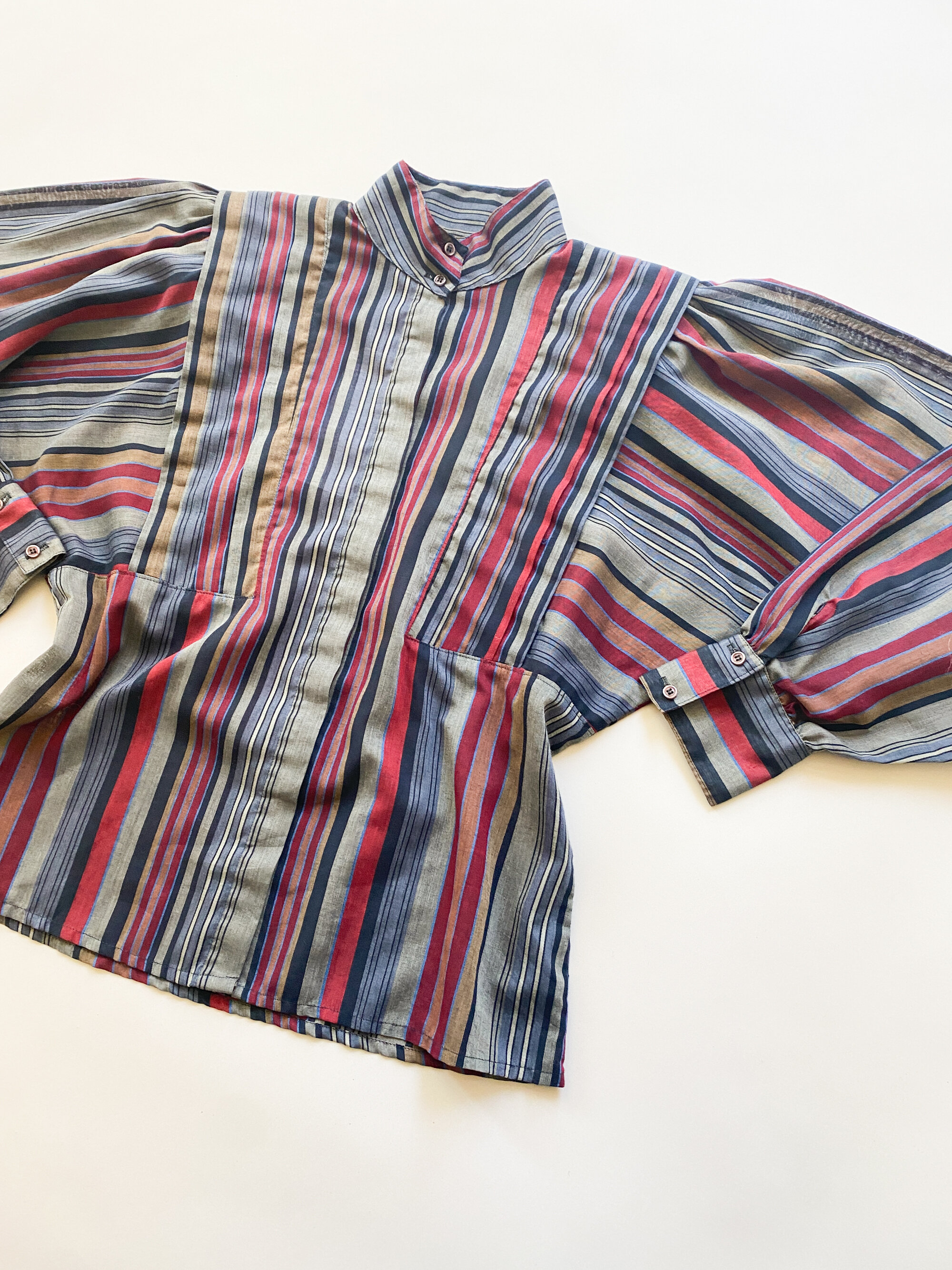 1970s "Jennifer" Striped Balloon Sleeve Blouse