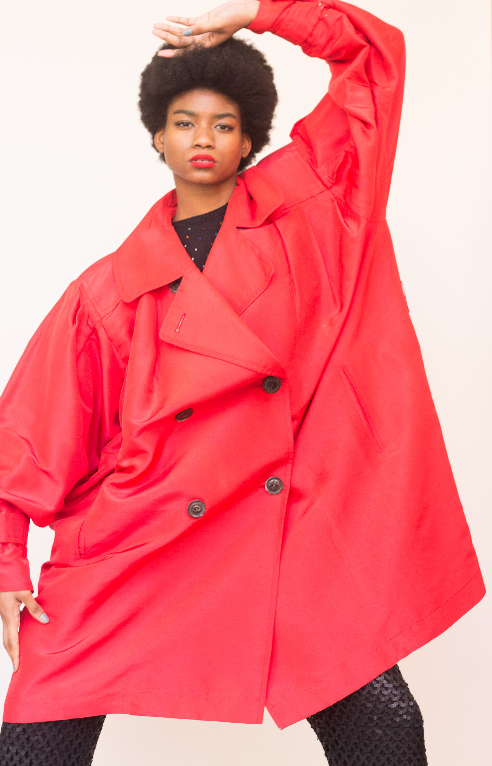 1980s YSL Red Silk Ultra Oversize Jacket