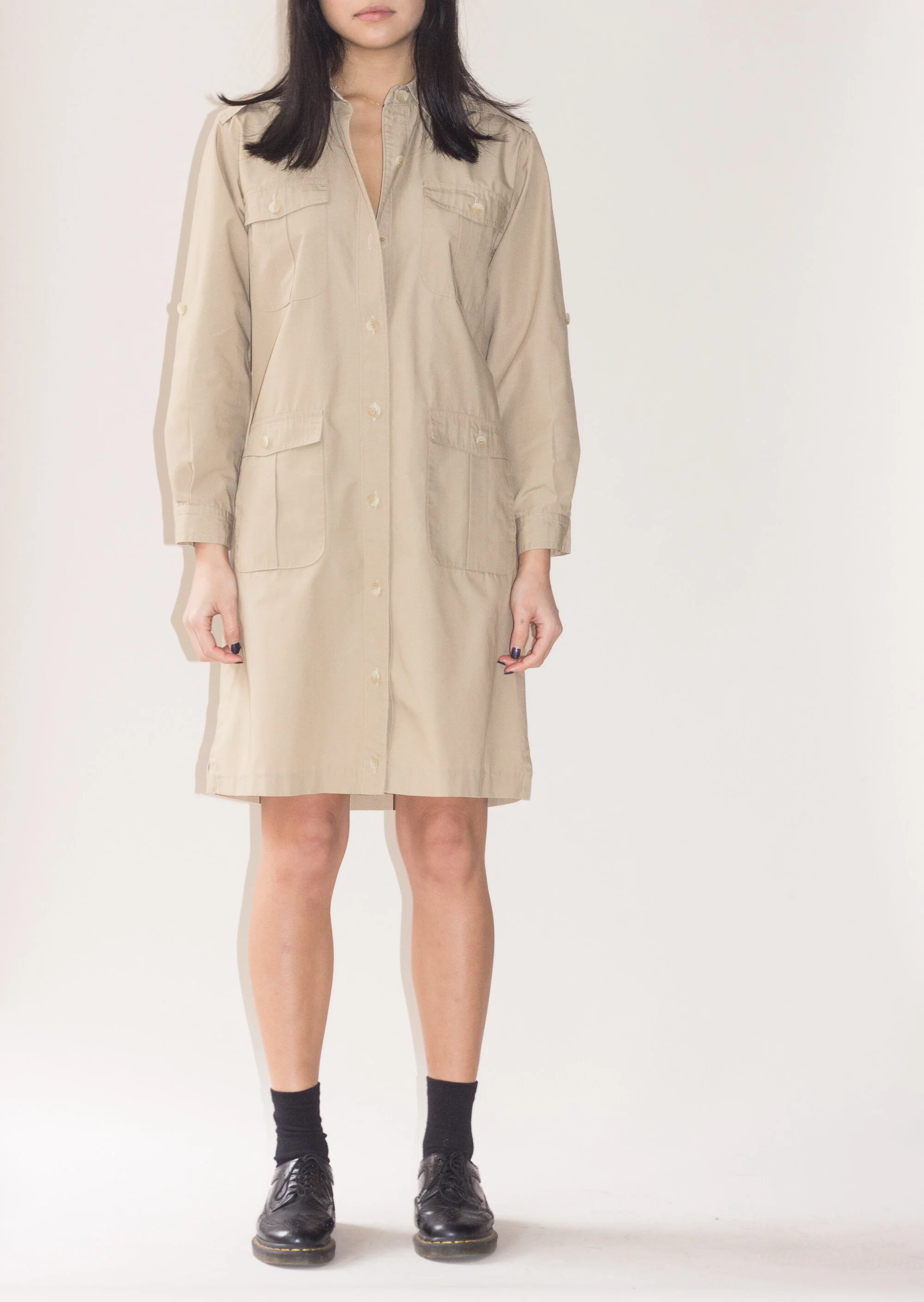 1980s Lady Alexis Khaki Safari Dress  Wayward Collection