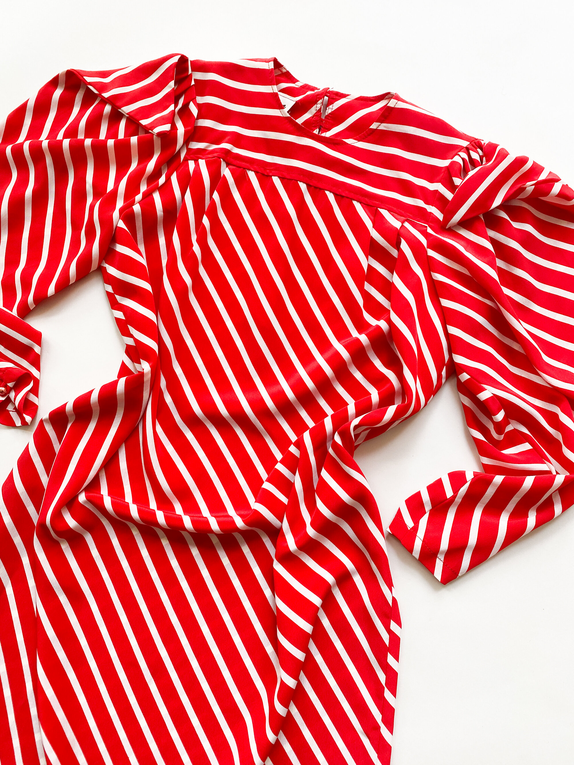 1970s Candy Striped Georgette Pointed Shoulder Dress