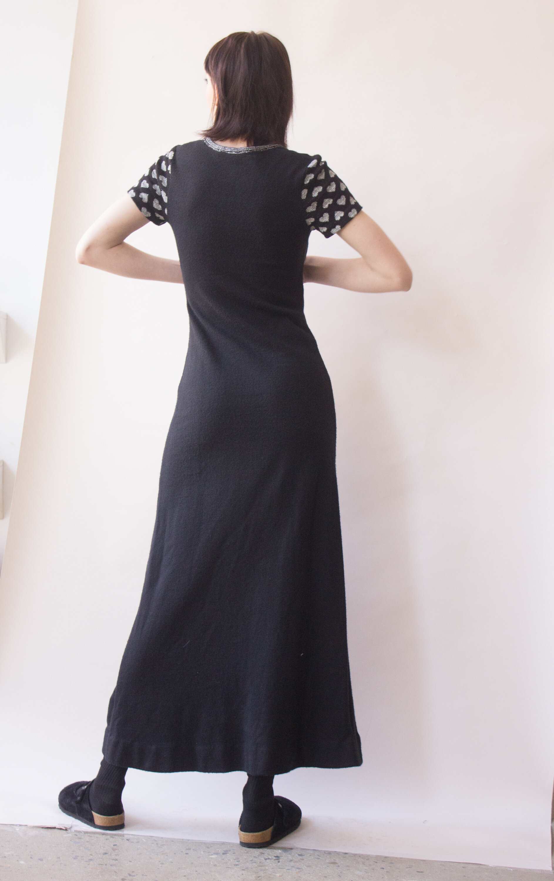 1970s Knit Silver Heart Maxi Dress