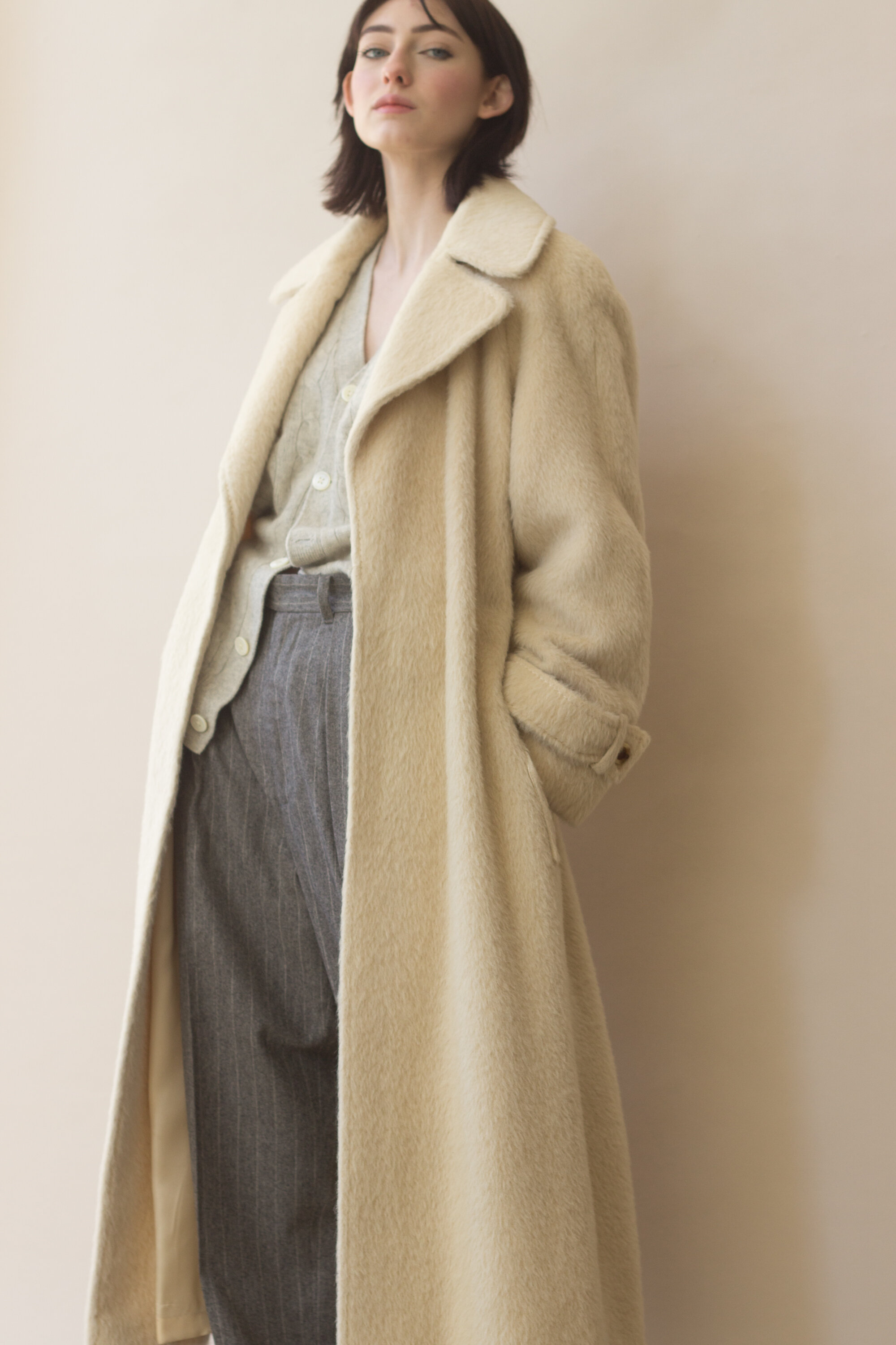 1970s Winter White Llama Wool Wrap Coat