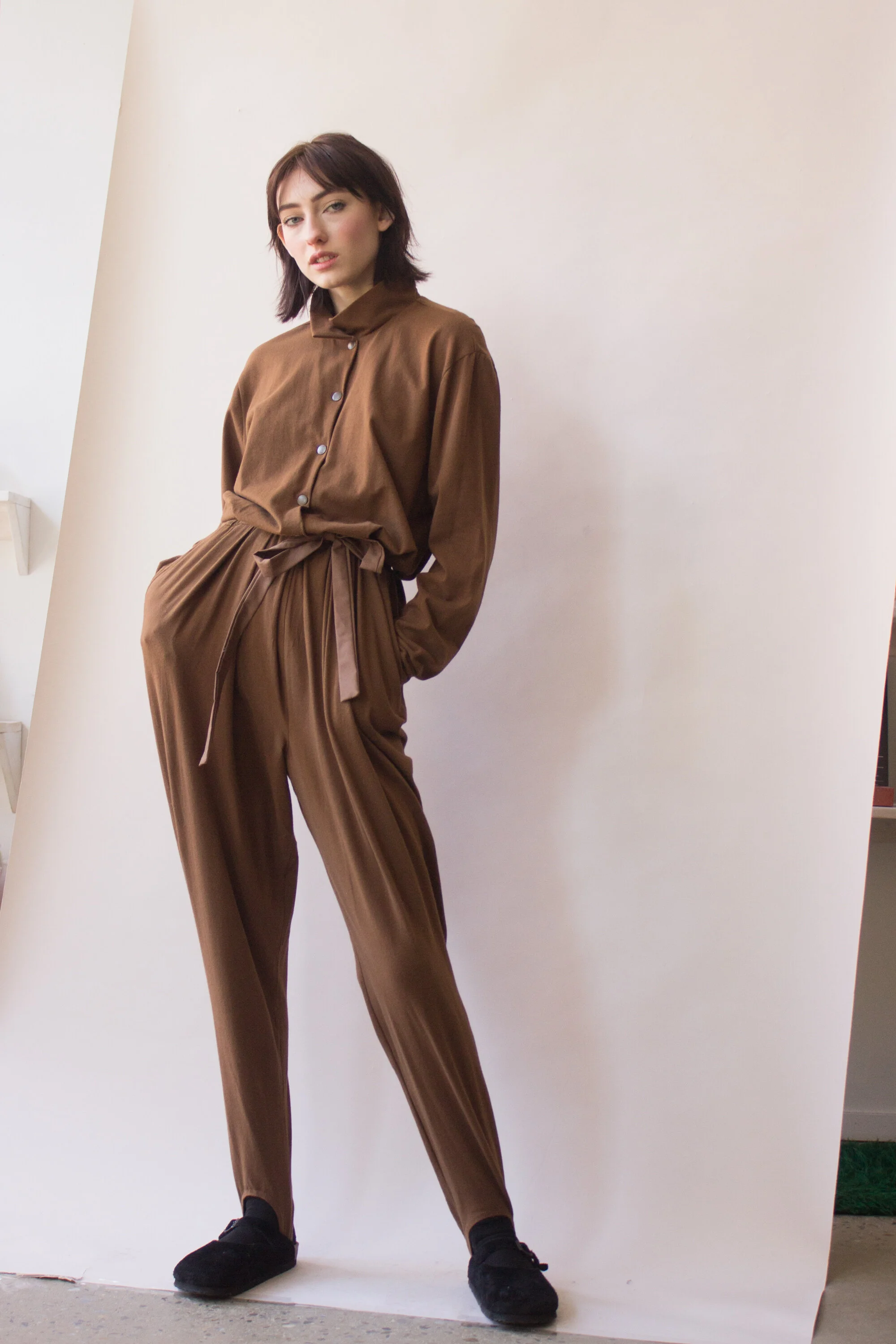 1980s Hazelnut Cotton Jersey Jumpsuit