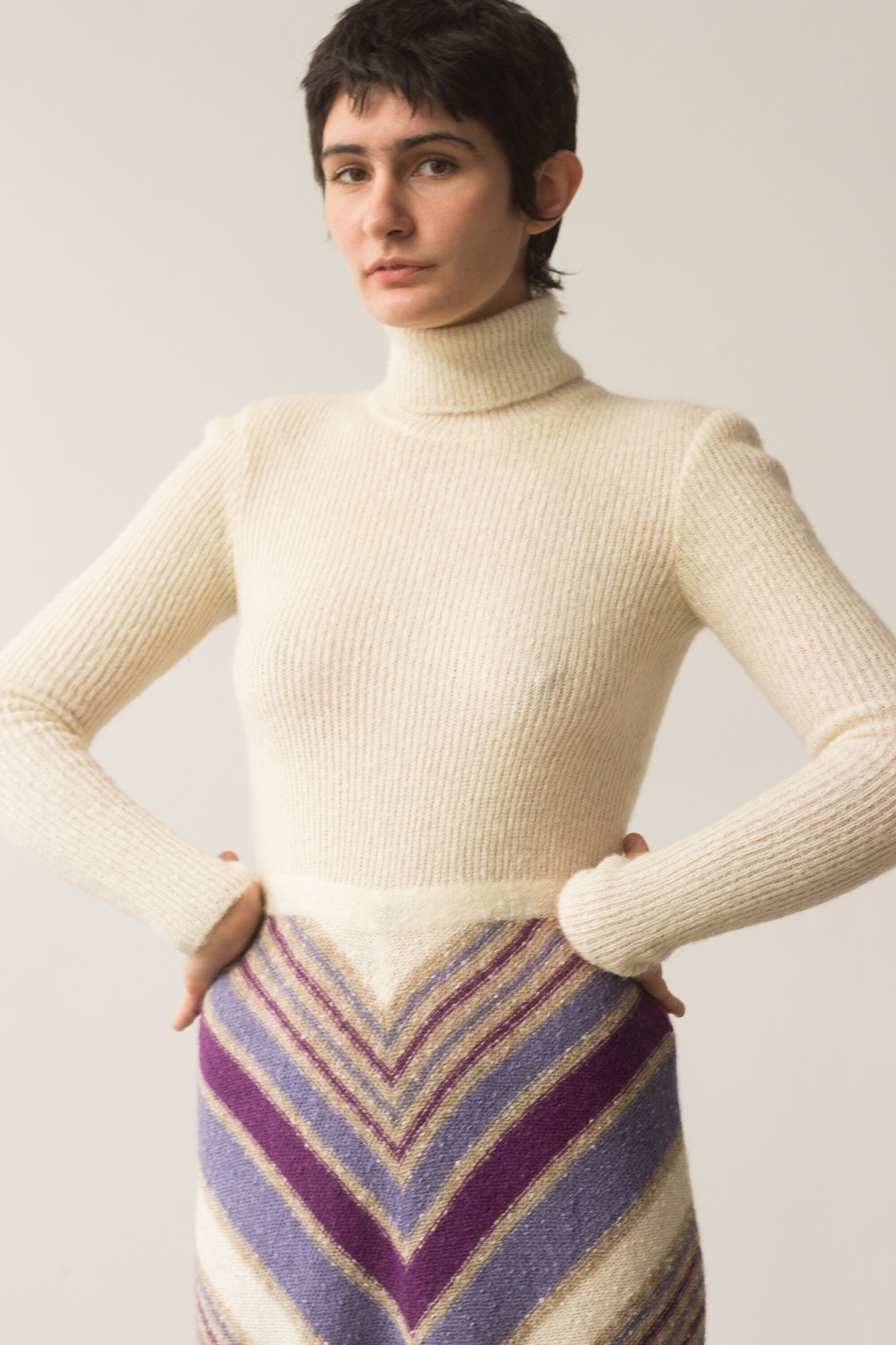 1960s Crissa Italian Mohair Knit Chevron Maxi Dress