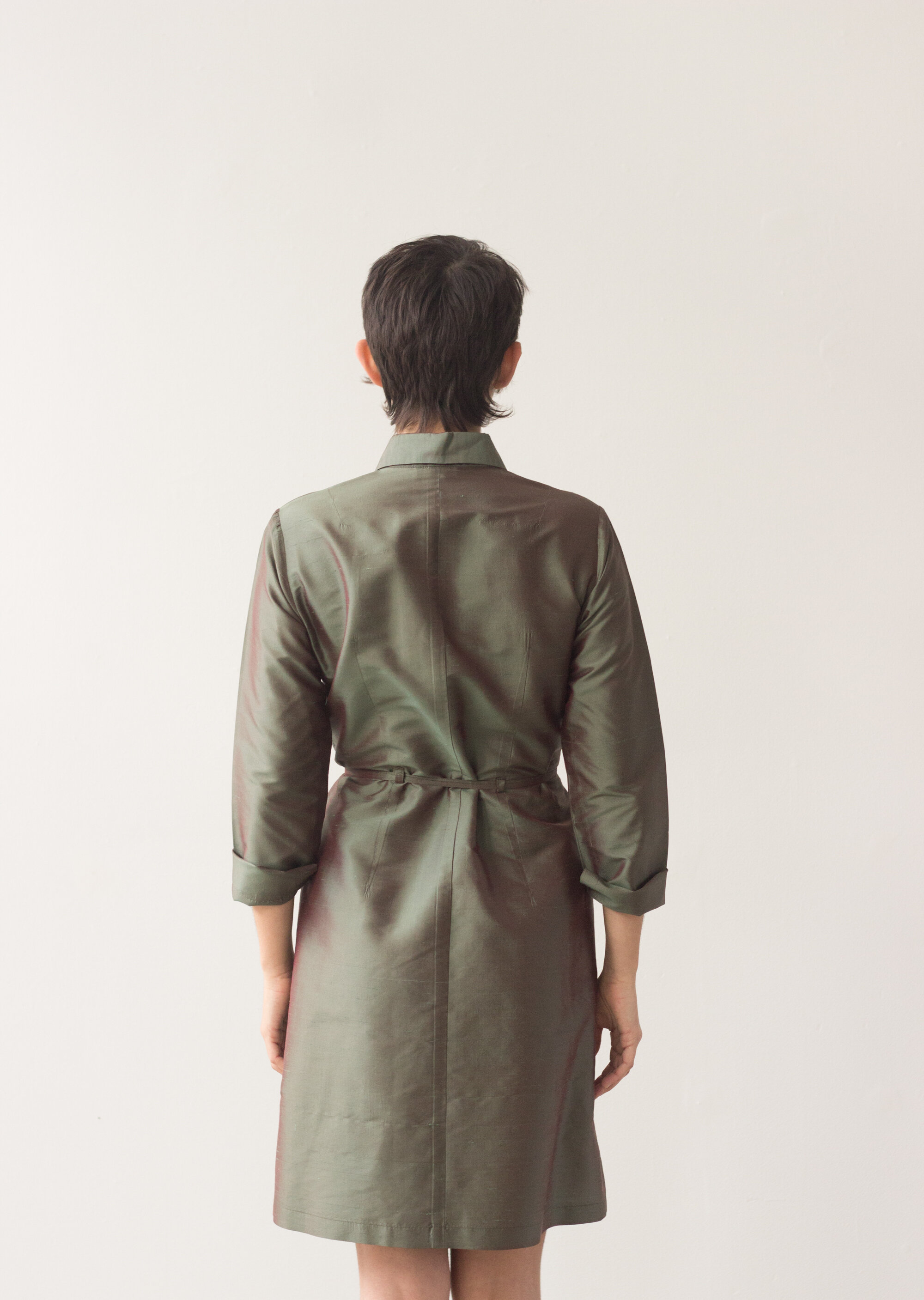 1990s Green Iridescent Taffeta Dress