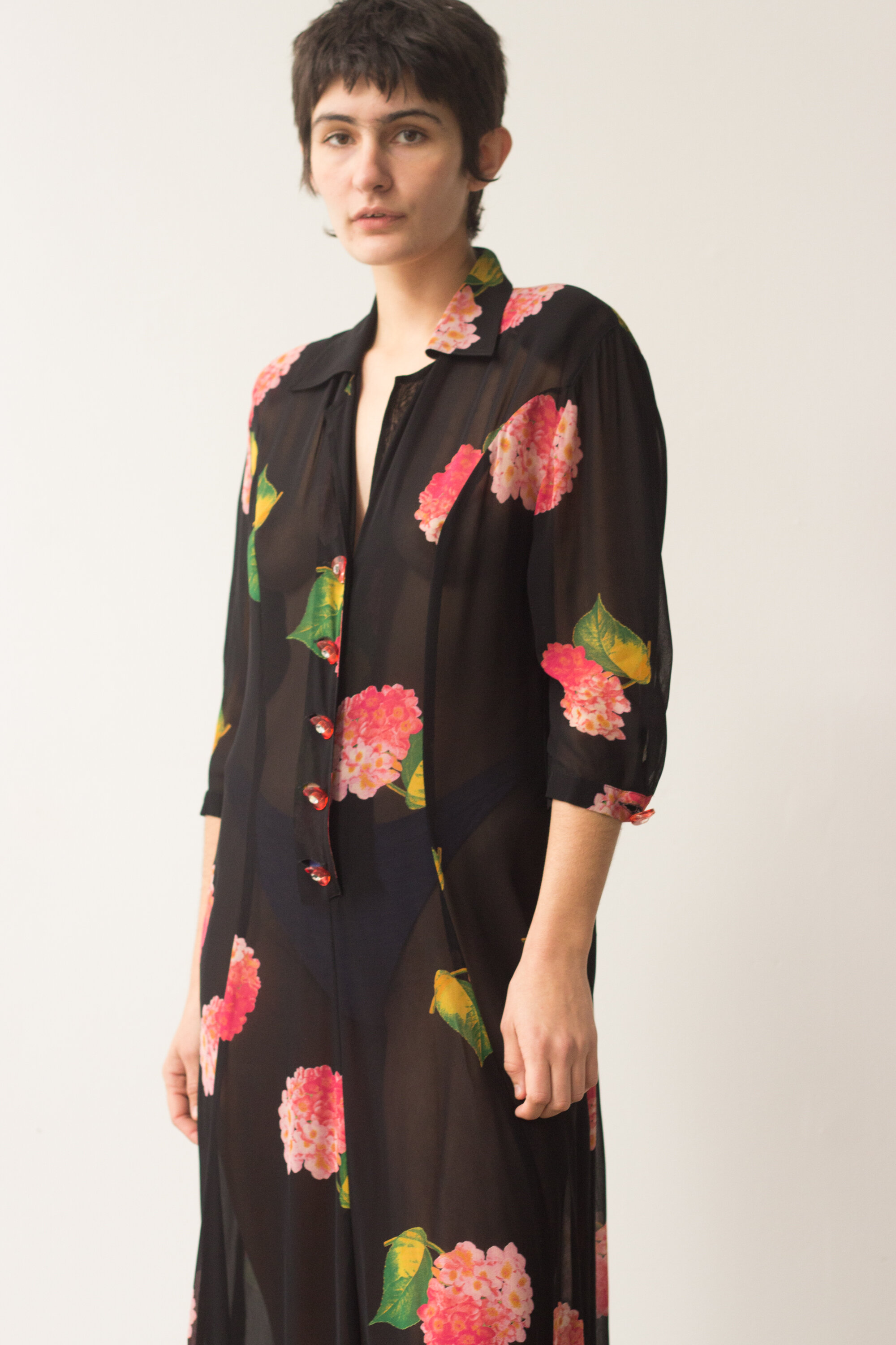 1980s Italian Georgette Floral Dress
