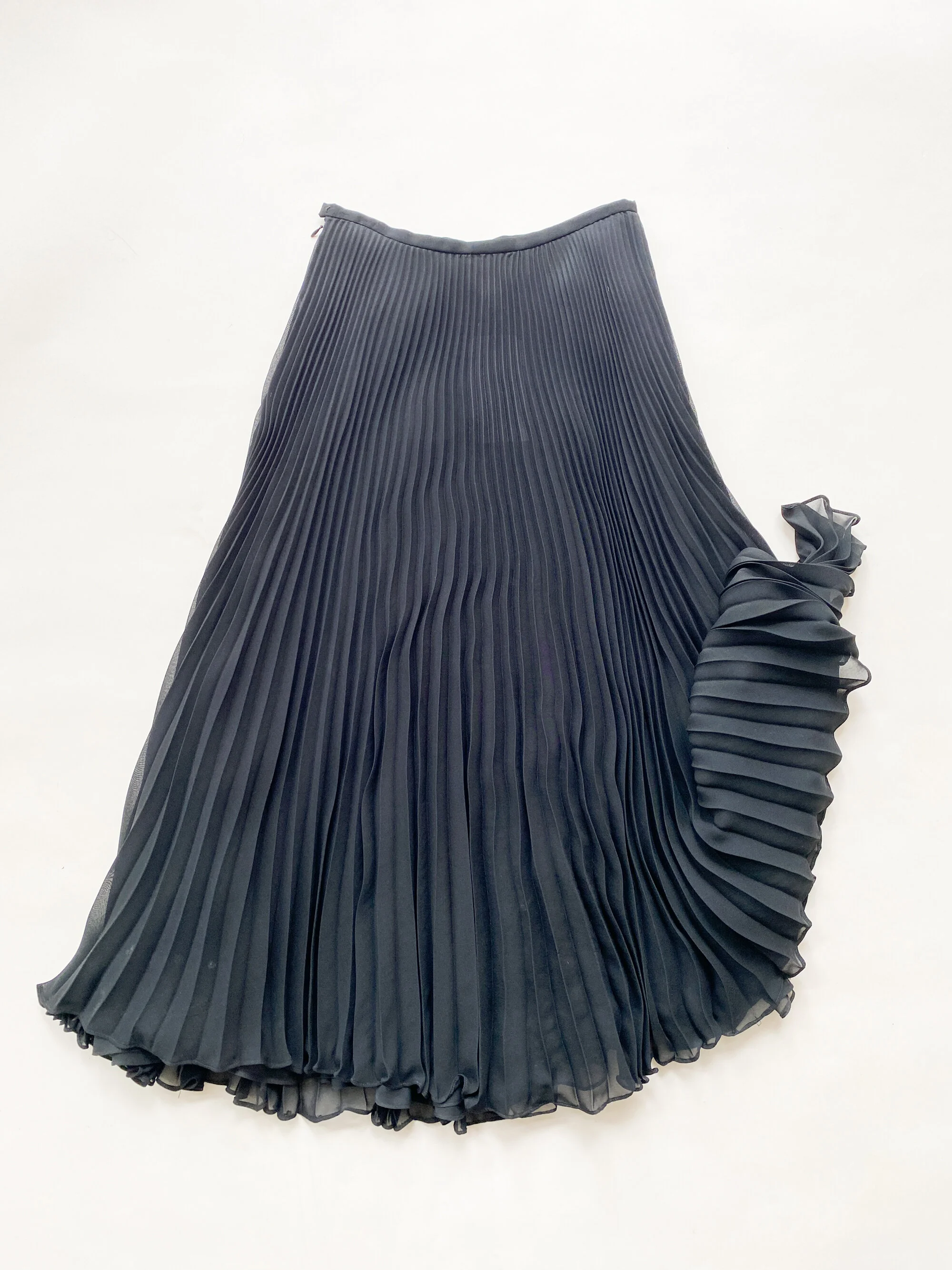 1980s Black Accordion Pleat Maxi Skirt