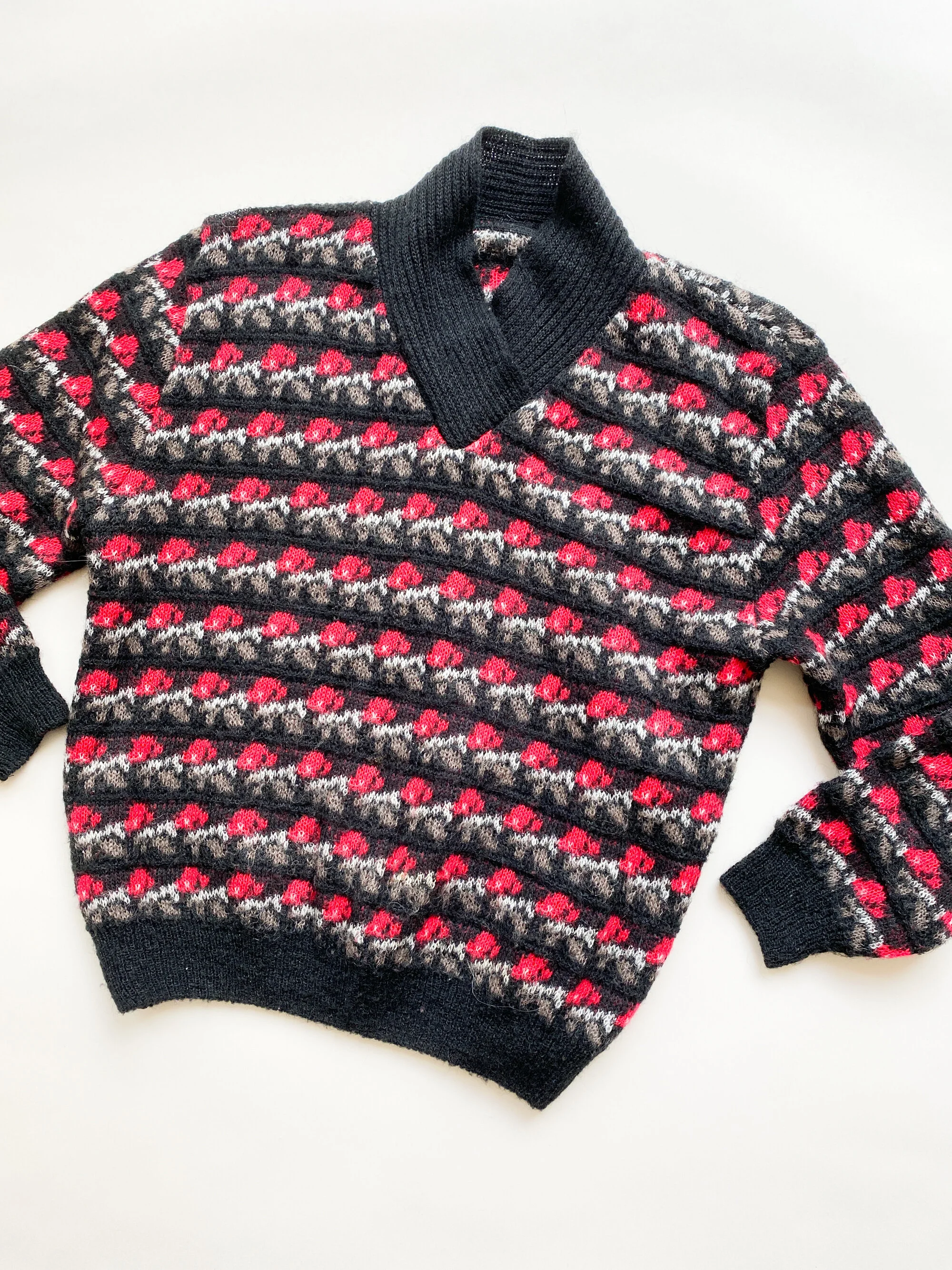 1990s Shawl Collar Fairisle Lambswool Sweater