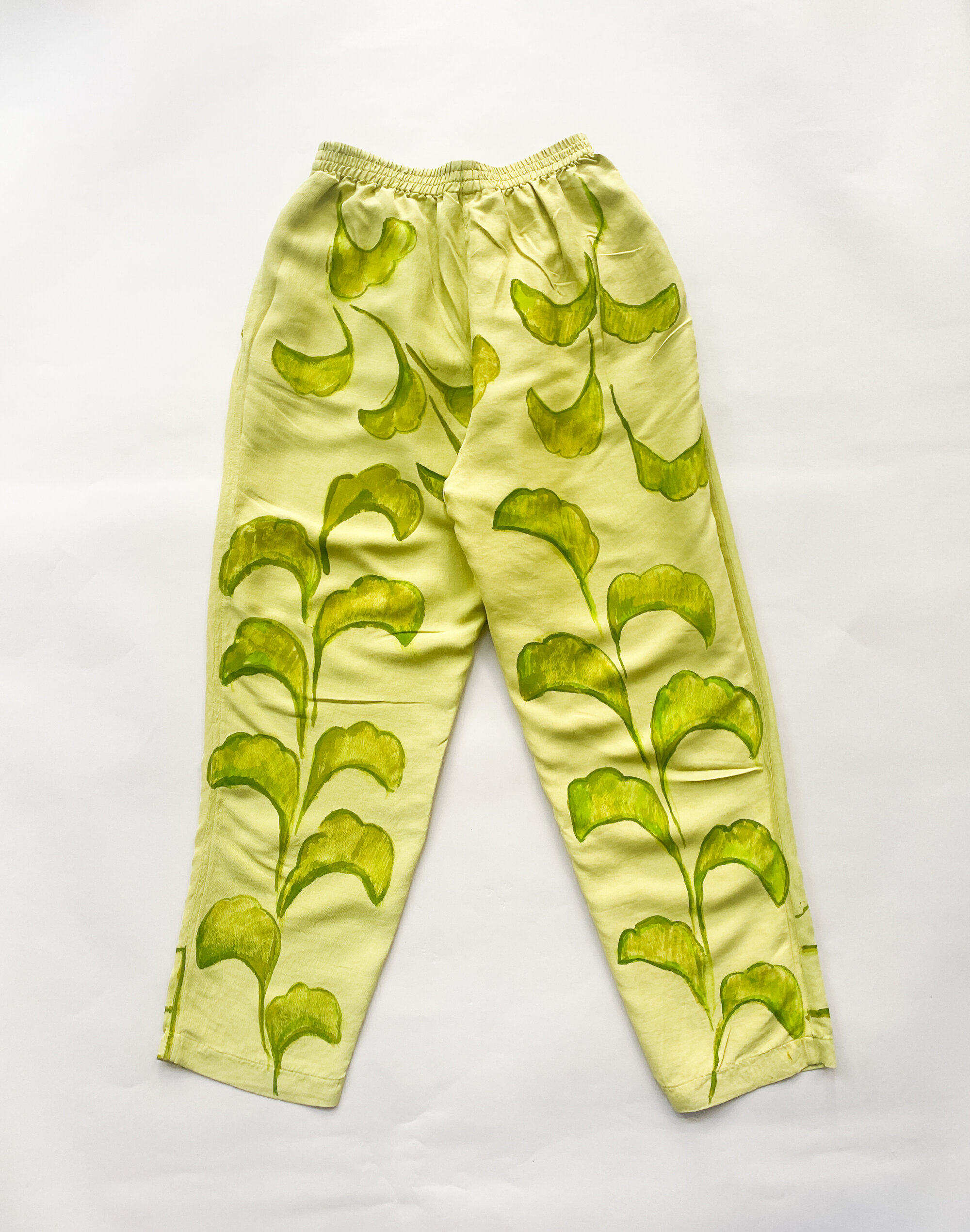 Hand-Painted 1980s Chartreuse Silk Suit