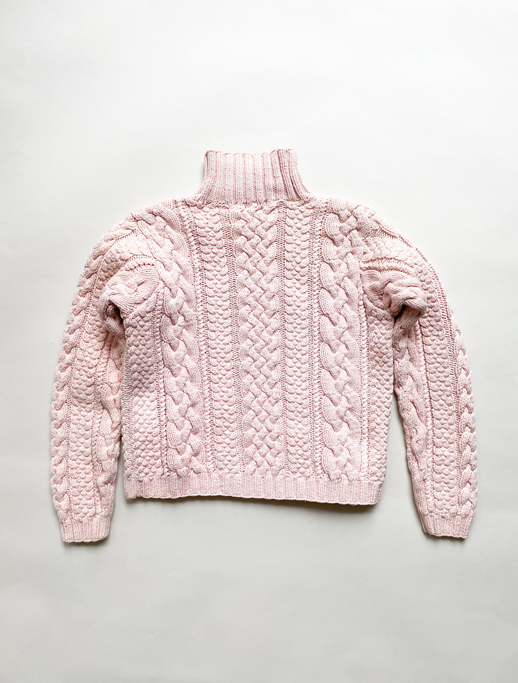 1990s J. Crew Baby Pink Cotton Cropped Cable Knit 