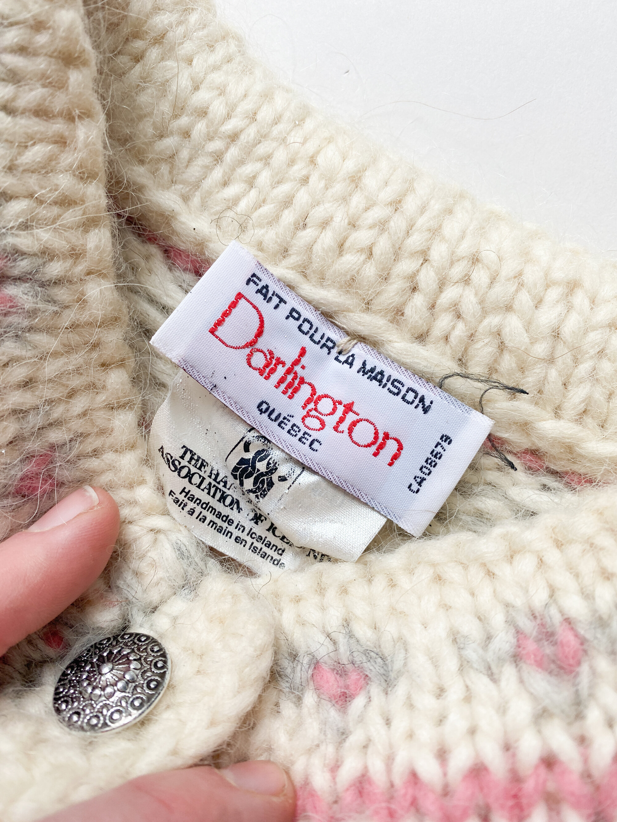 1980s Dalton Pink and Gray Fairisle Wool Cardigan