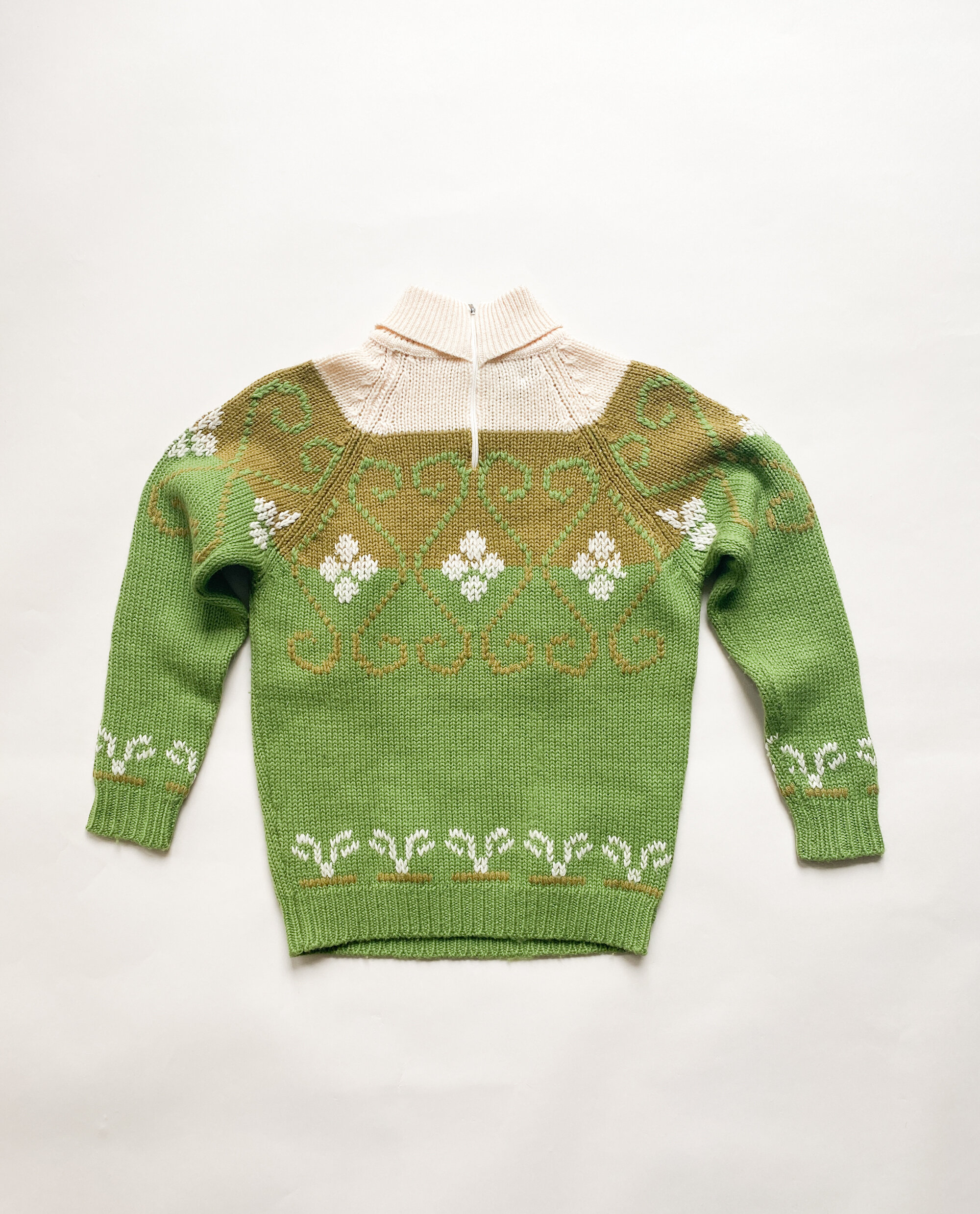 1960s Olive and Lime  Wool Ski Sweater