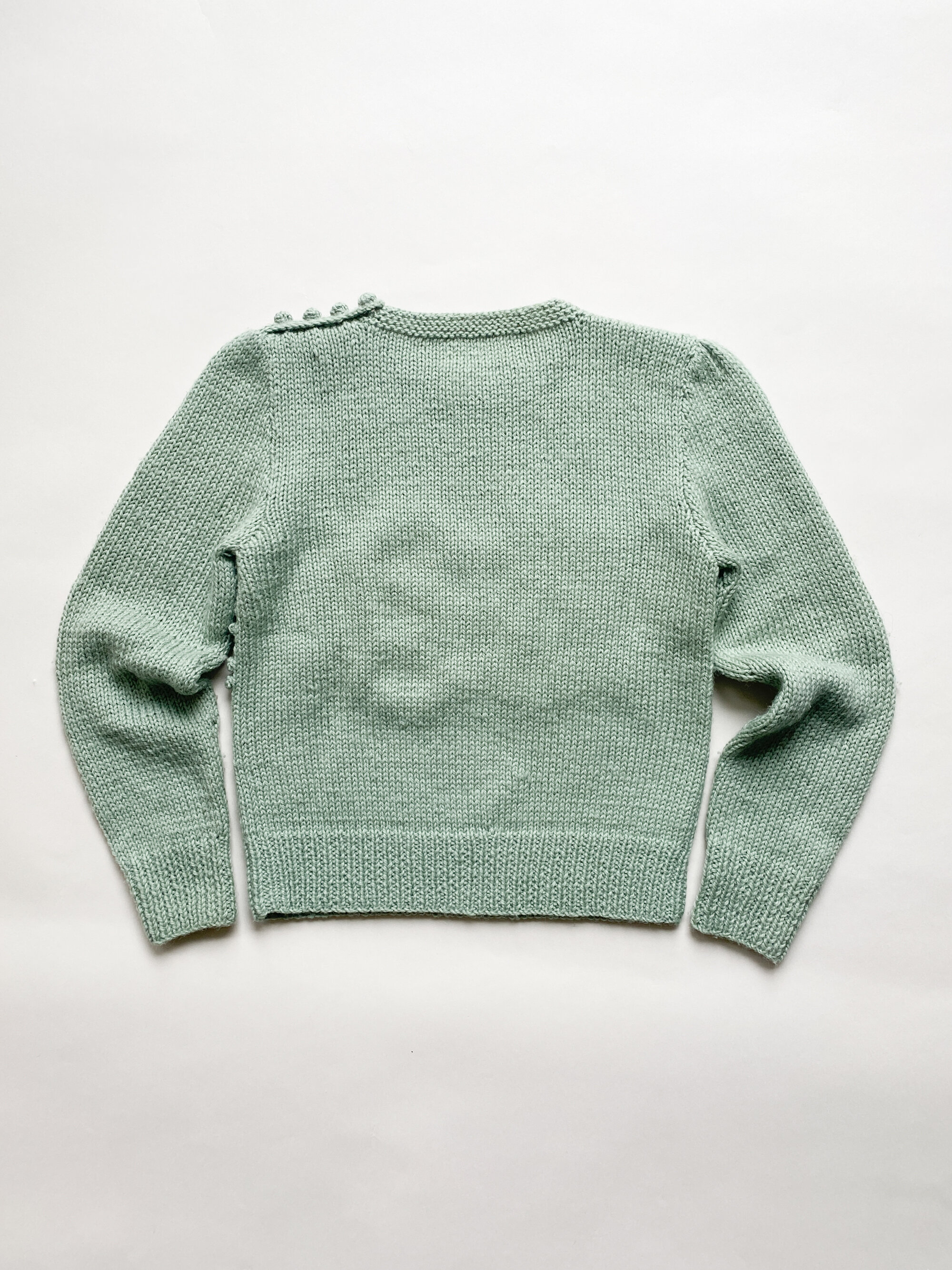 1970s Carole Little Sage Wool Pompom Cropped Sweater