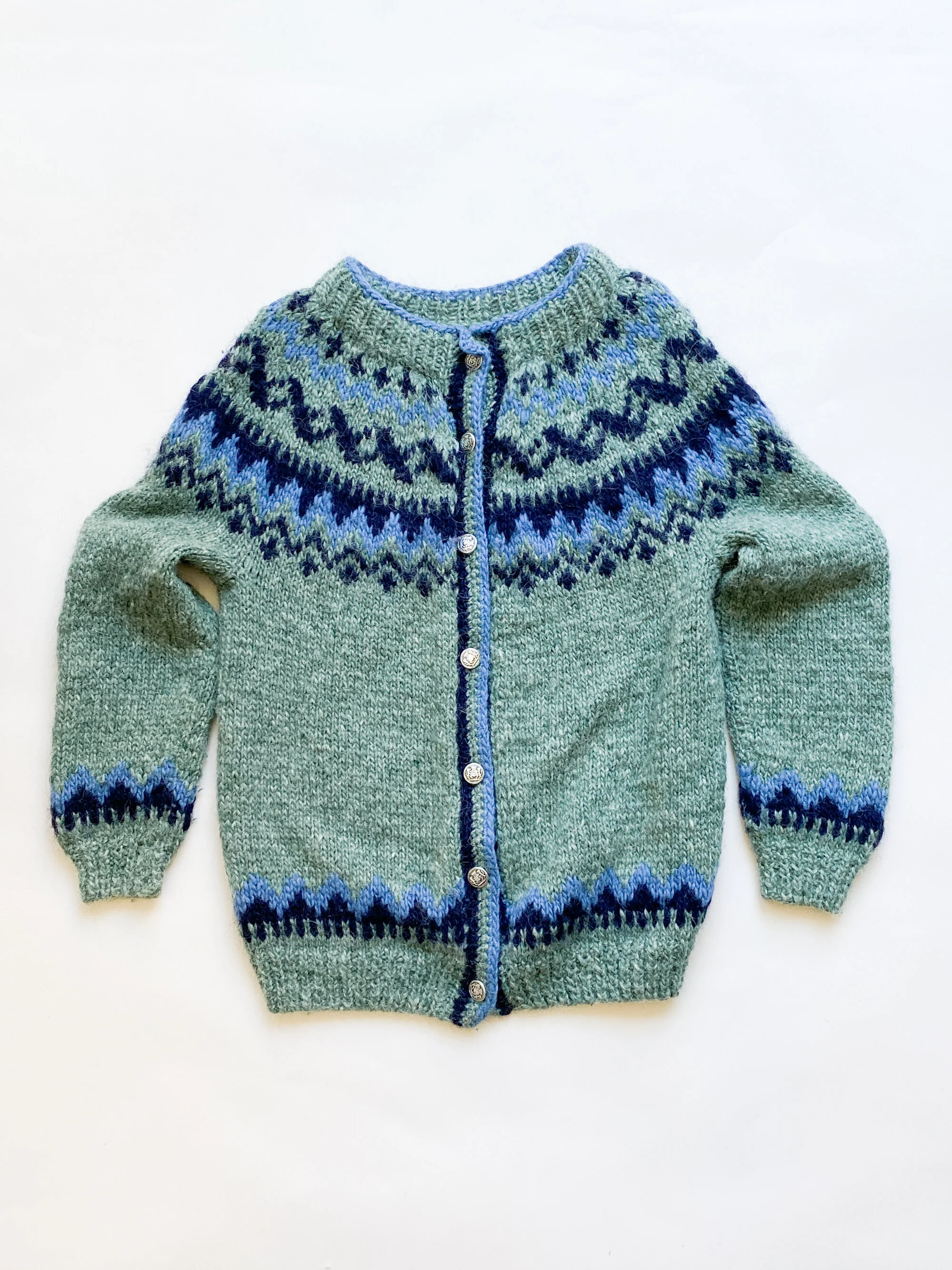 1970s Hand-Knit Nordic Wool Cardigan