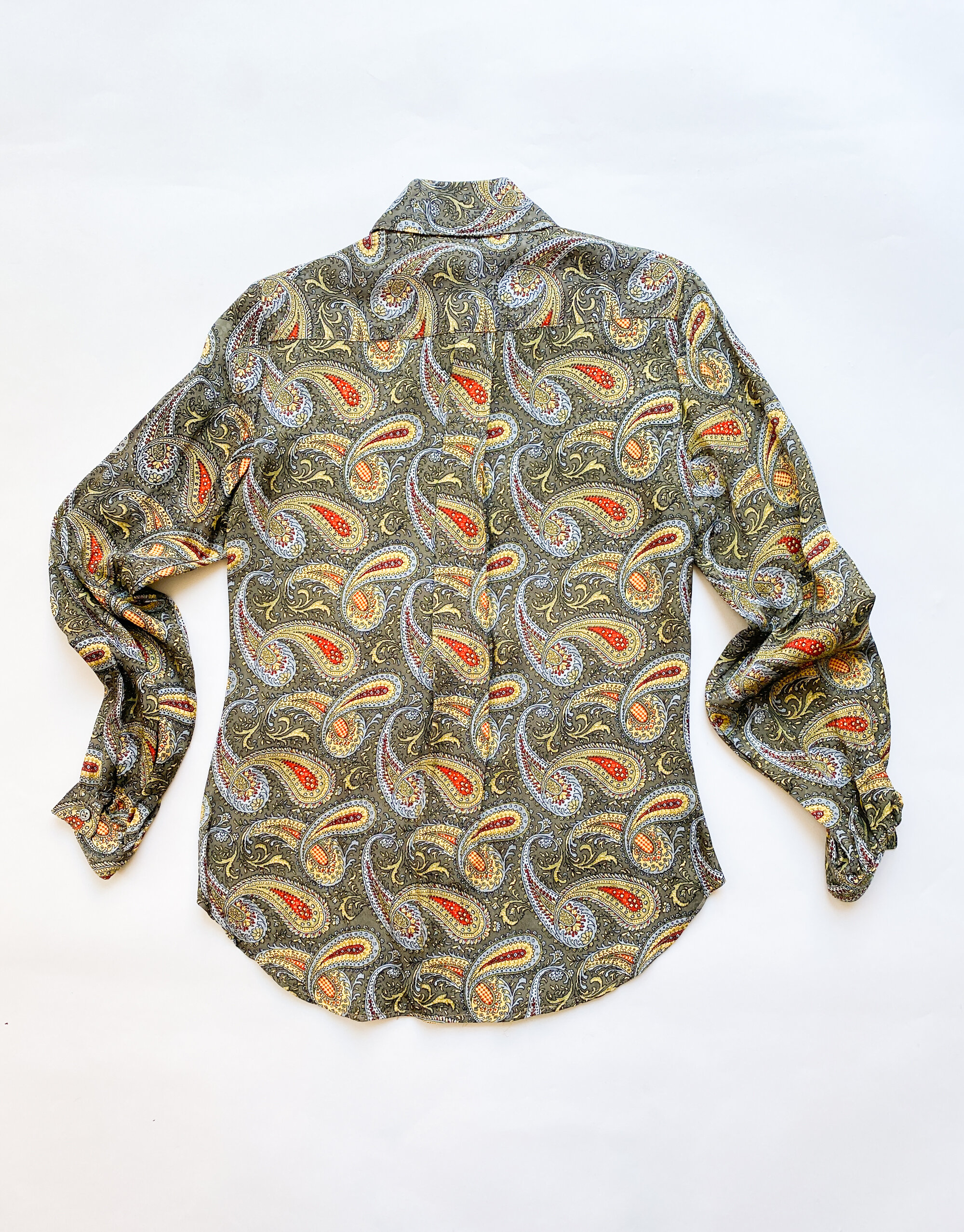 1970s Paisley Blouse with Sash Belt