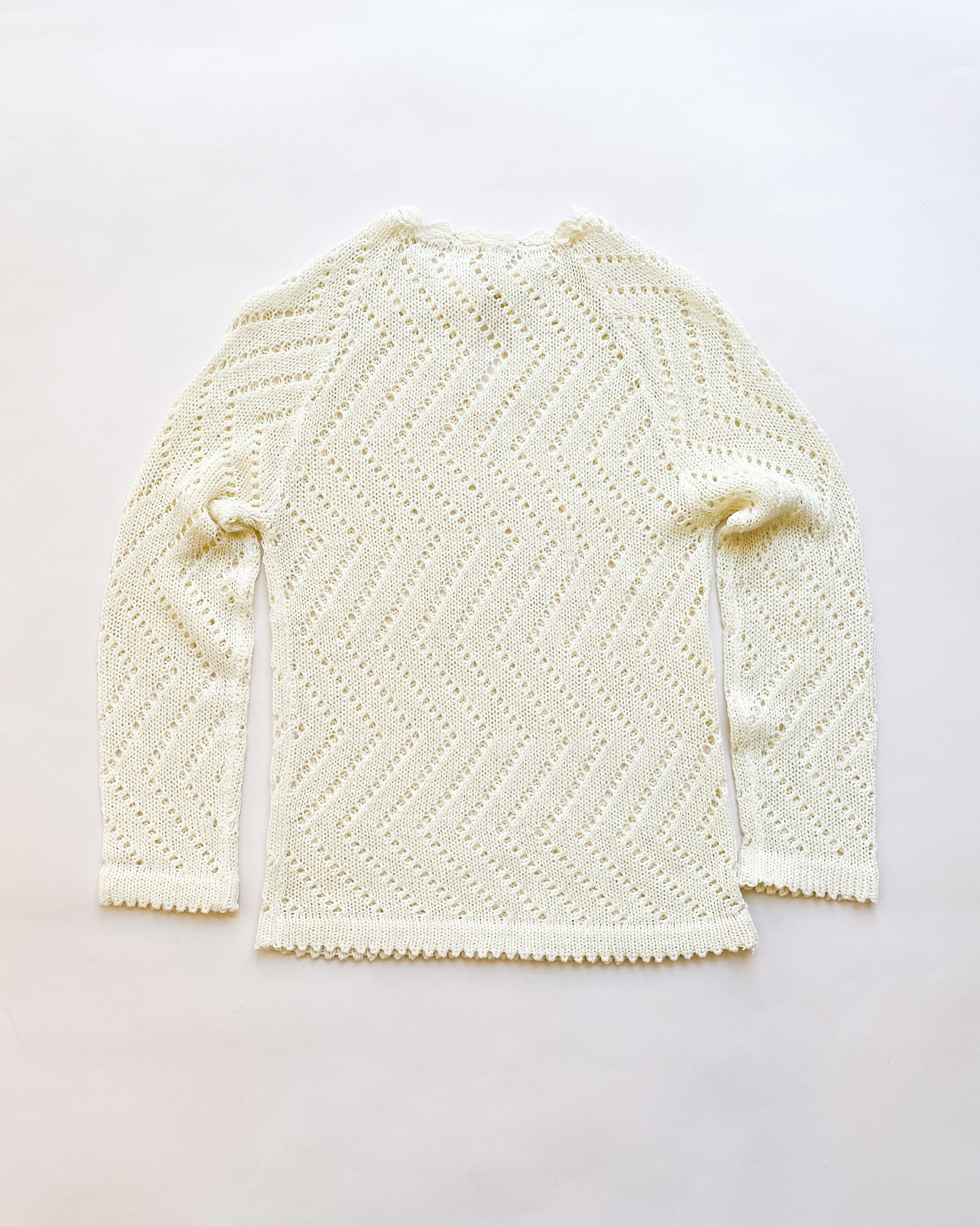 1970s Cream Crocheted Tie-Neck Top