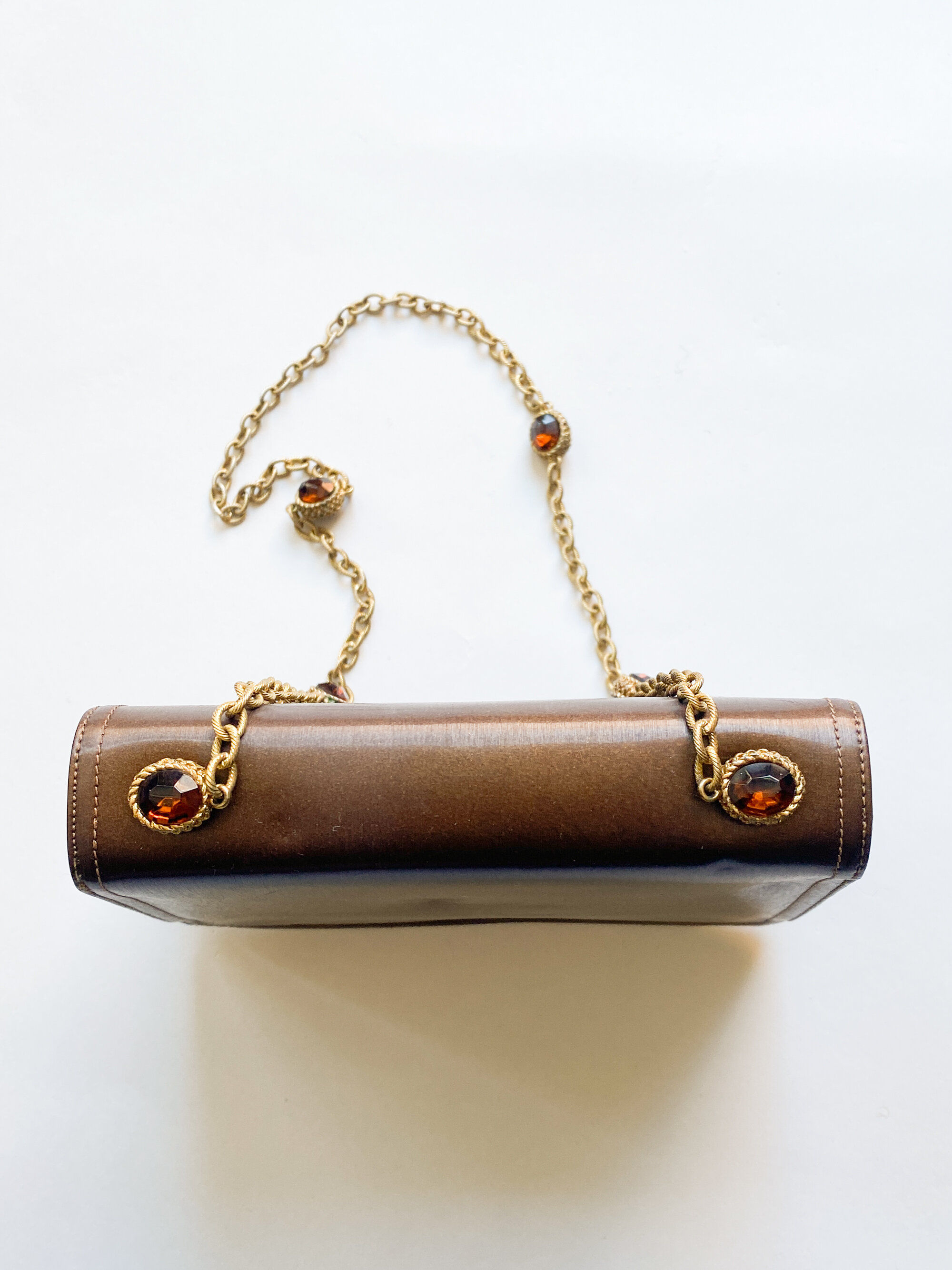 1960s Polished Calf Leather Bag with Jeweled Chain — Wayward Collection