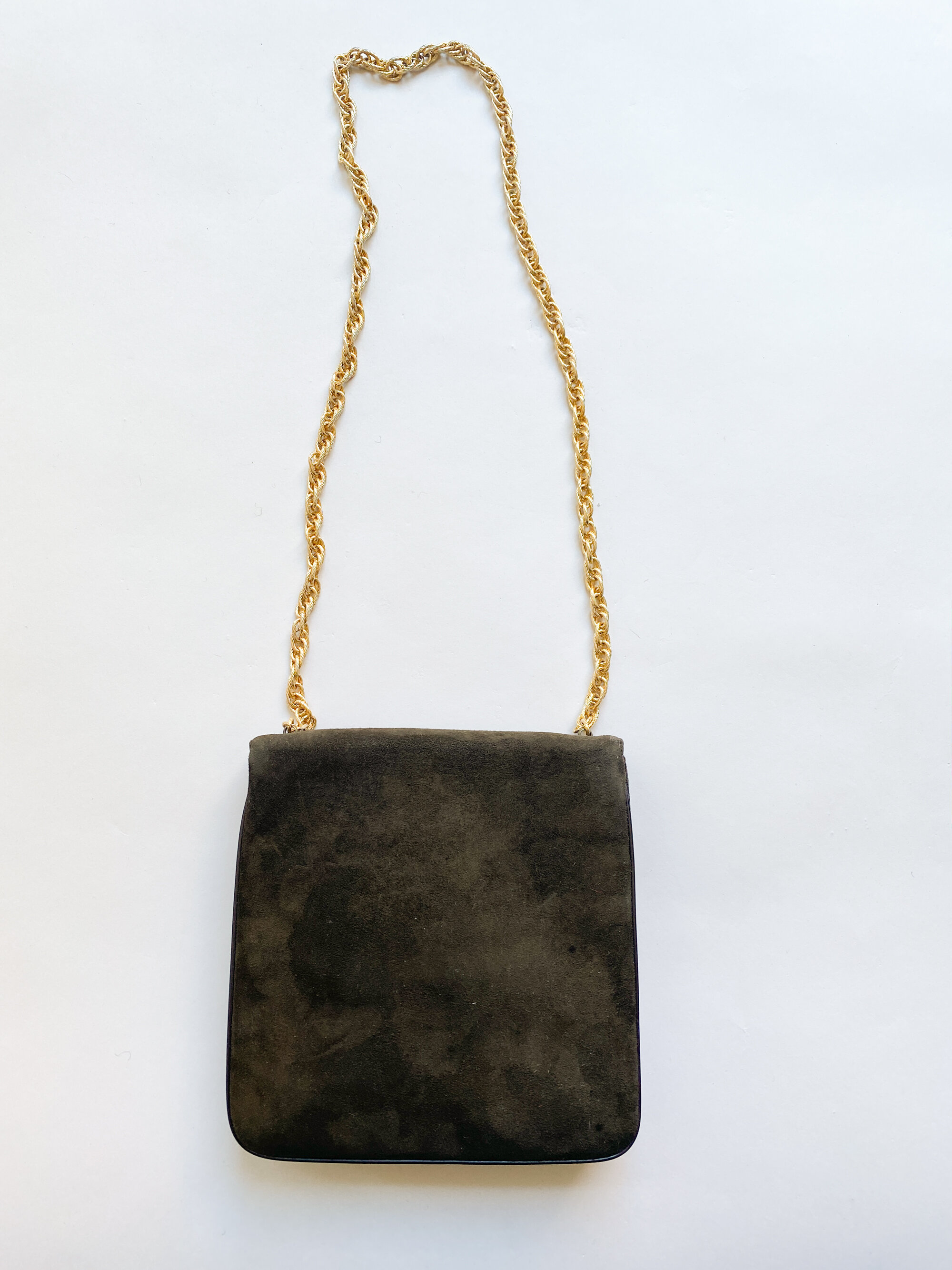 1970s Brown Suede Crossbody Chain Handle Bag