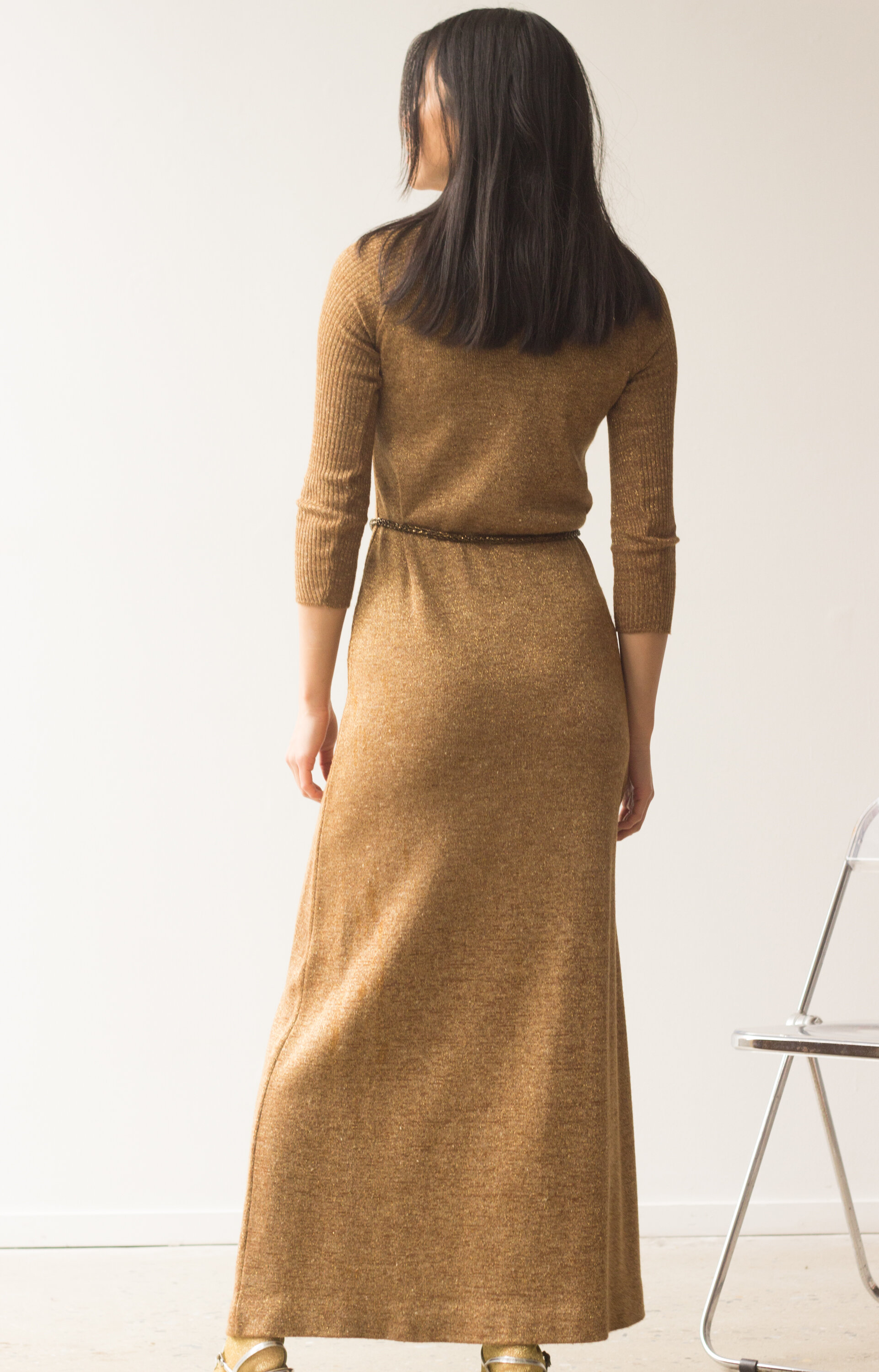 1970s Gold Wool and Lurex Knit Maxi Dress  Wayward Collection