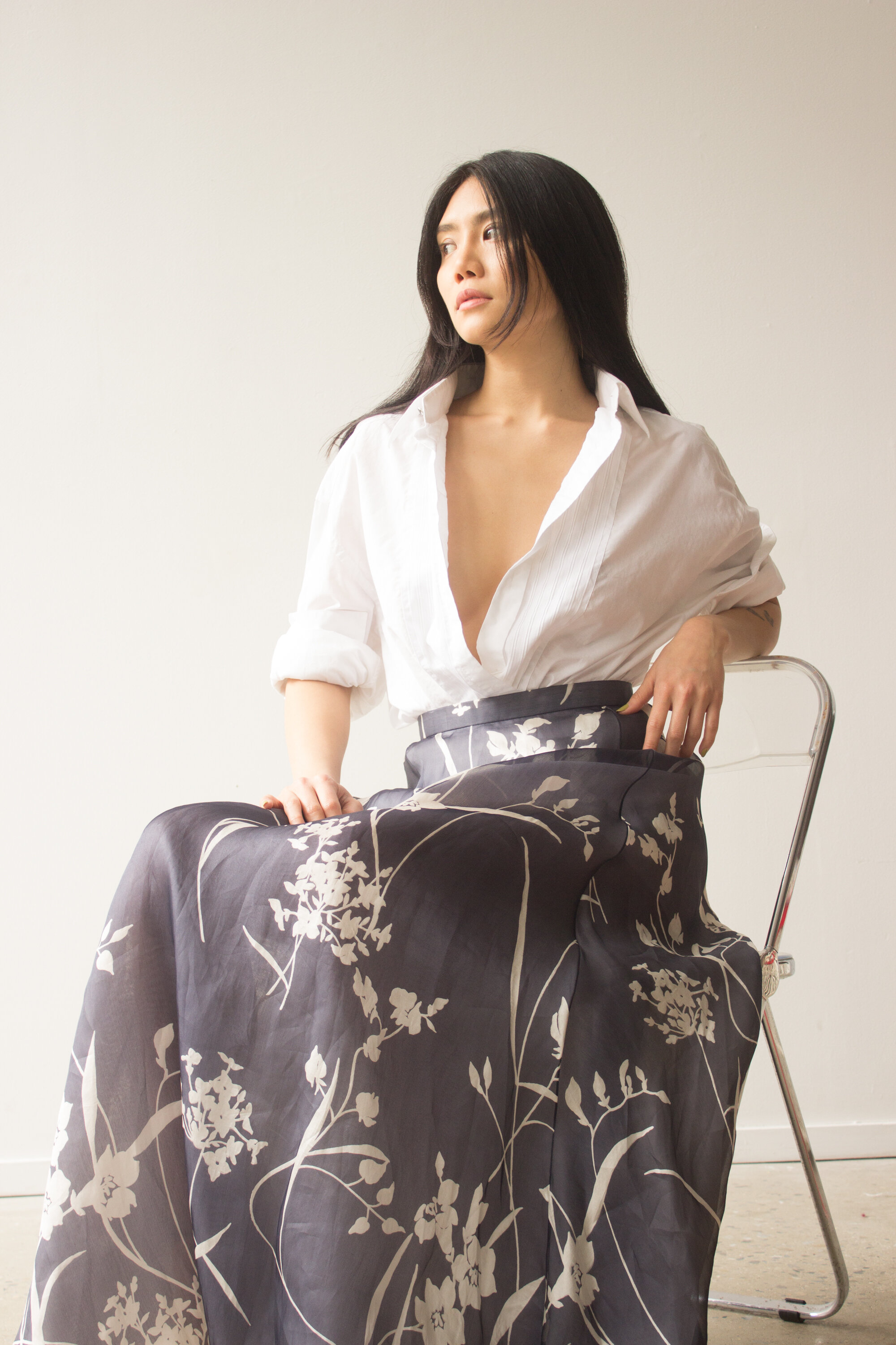 1990s Carolina Herrera Floral Silk Organza Maxi Skirt