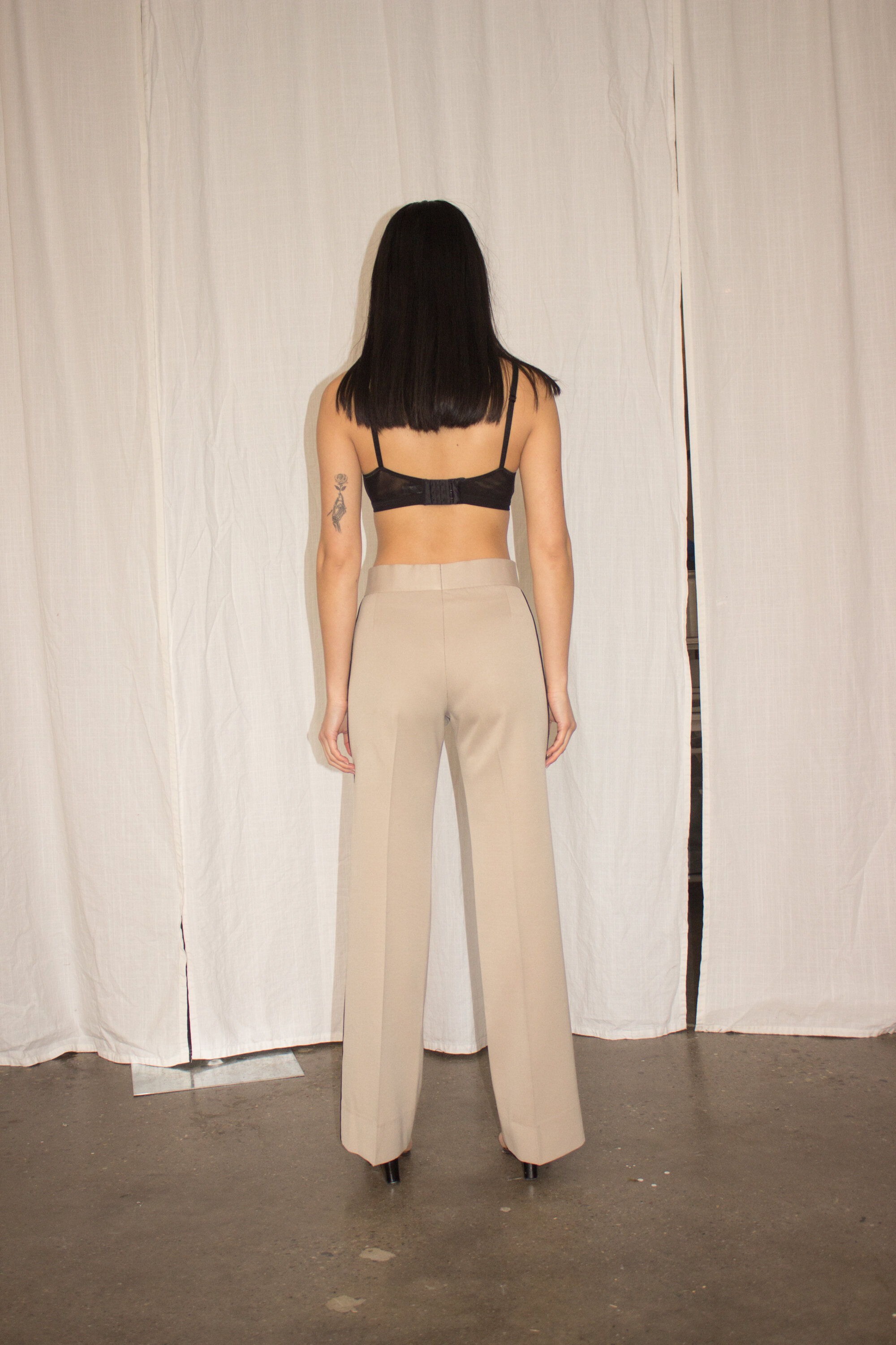 ACA Early 1970s Granny Takes a Trip Khaki Piped Pant Suit