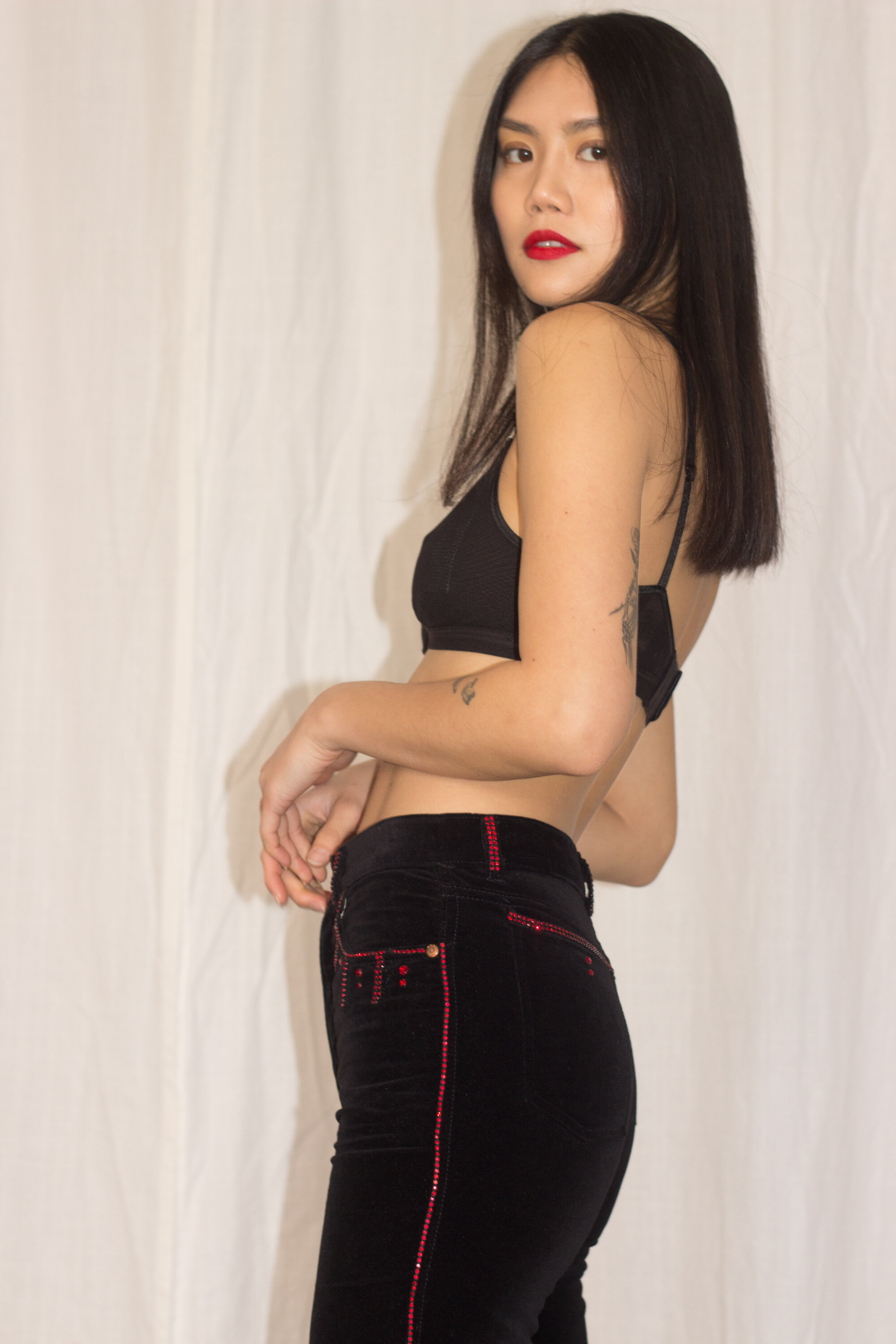 1990s Black Velvet Rhinestone Encrusted Jeans