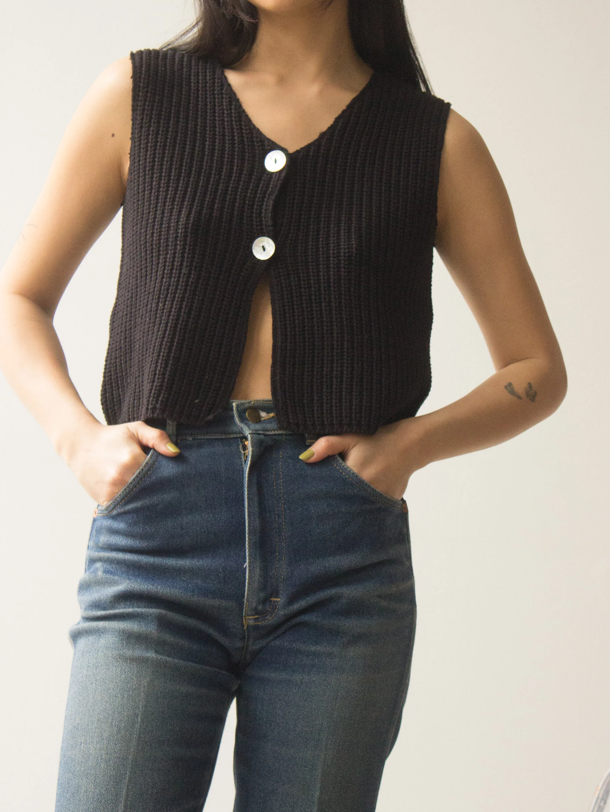 1990s Two Button Knit Crop Top