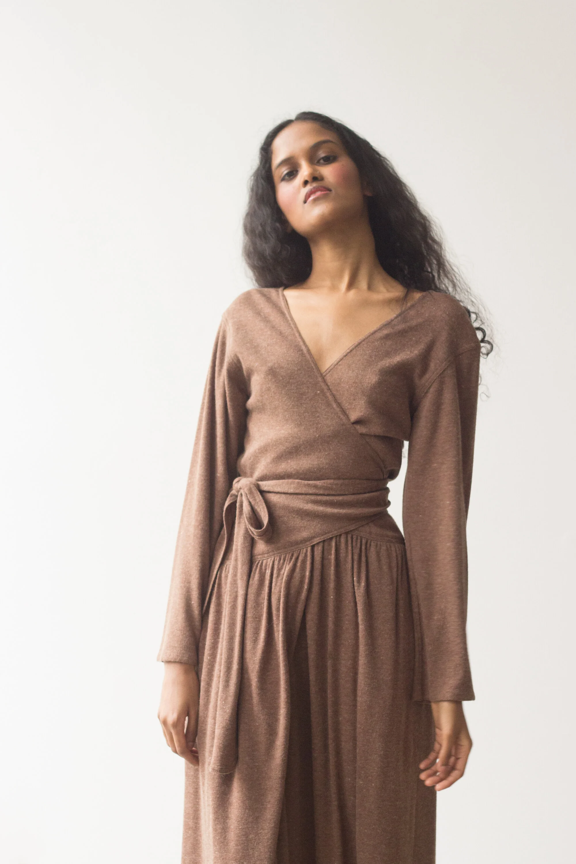 wrap dress brown Brown Abstract Print Belted Maxi Shirt Dress - All Dresses
