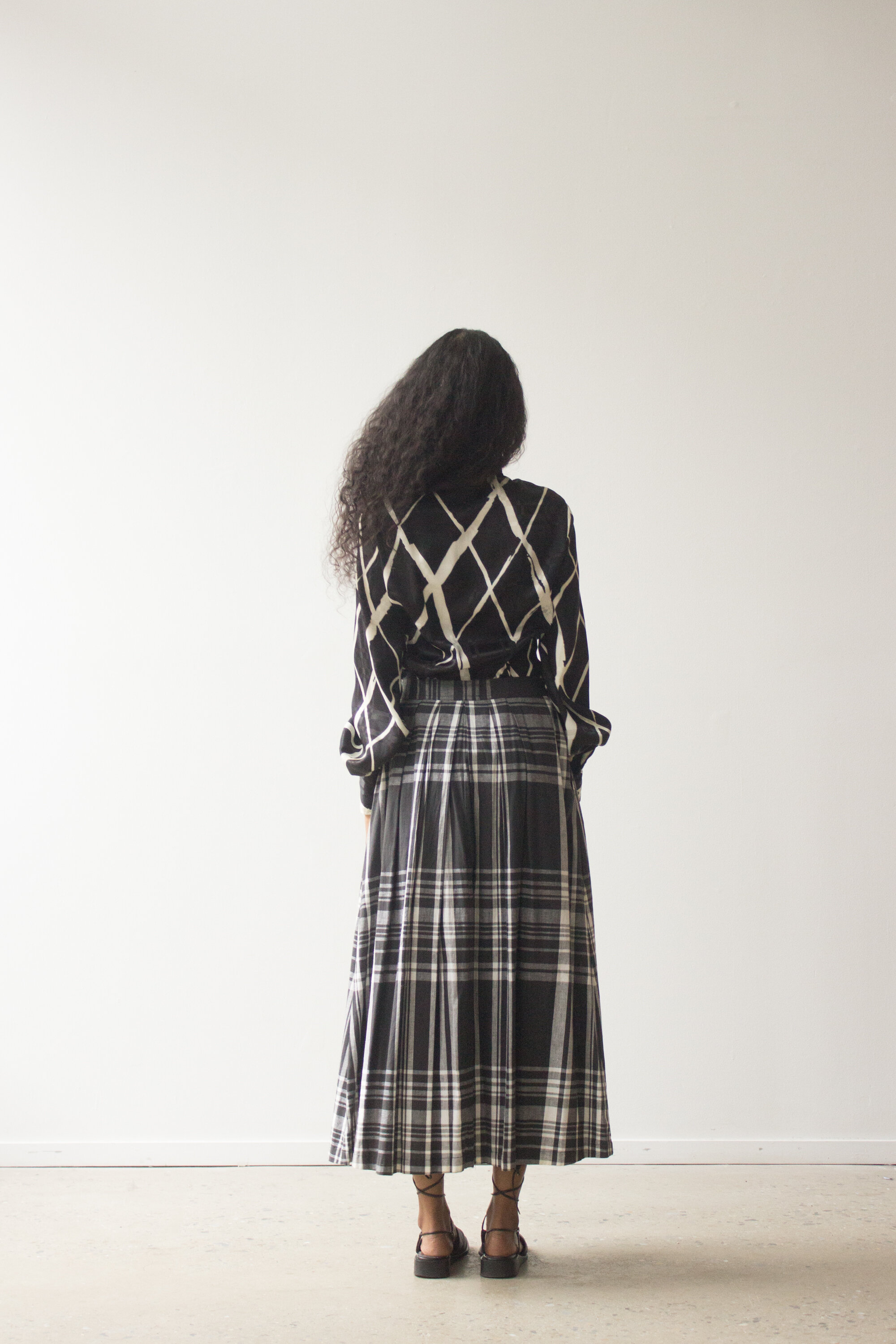 1980s Black and White Plaid Middy Skirt