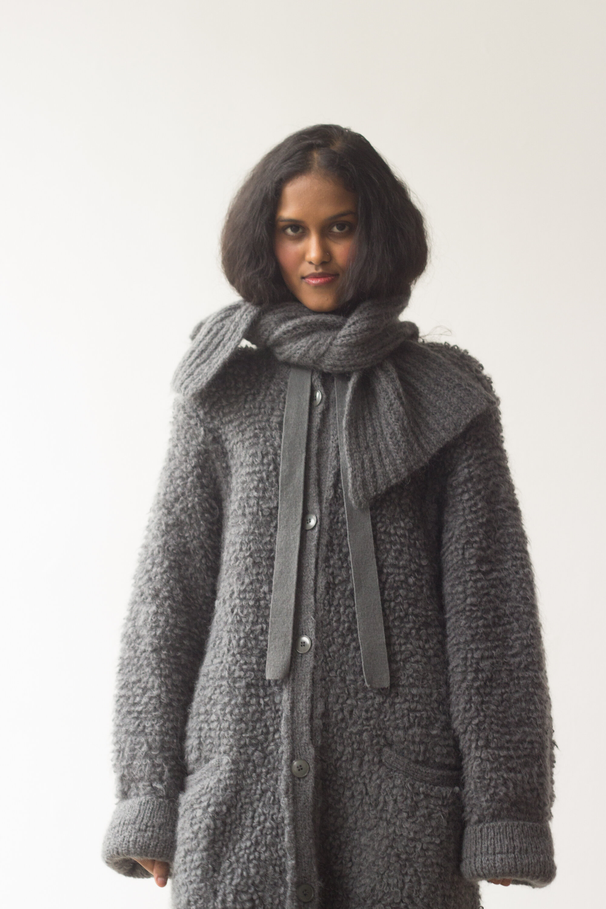 1980s Sonia Rykiel Gray Loop Fringe Sweater Coat